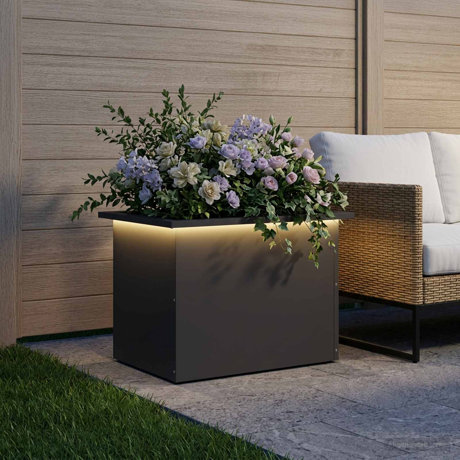 Fioriera da giardino con LED Nero 40 x 60 x 40 cm Acciaio