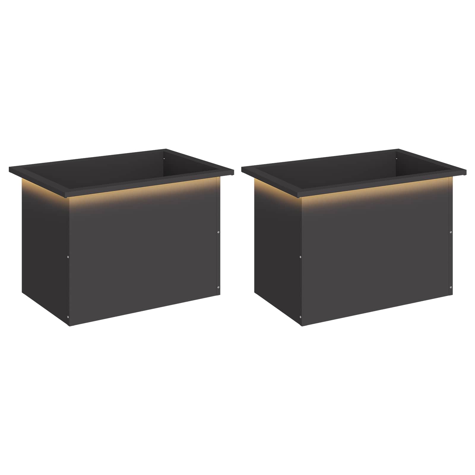 Fioriera da giardino con LED 2 pz Nero 40 x 60 x 40 cm Acciaio