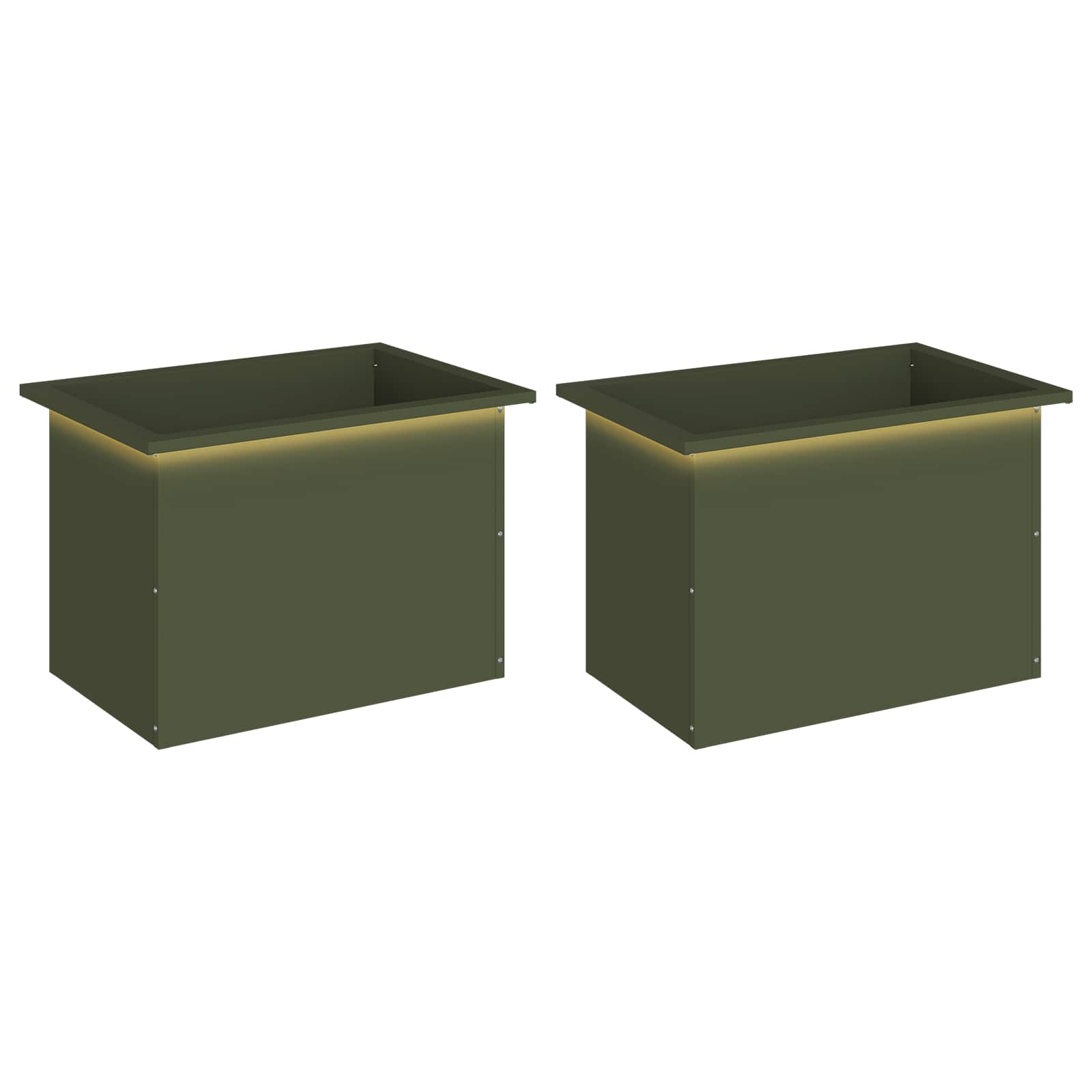 Fioriera da giardino con LED 2 pz Verde Oliva 40 x 60 x 40 cm