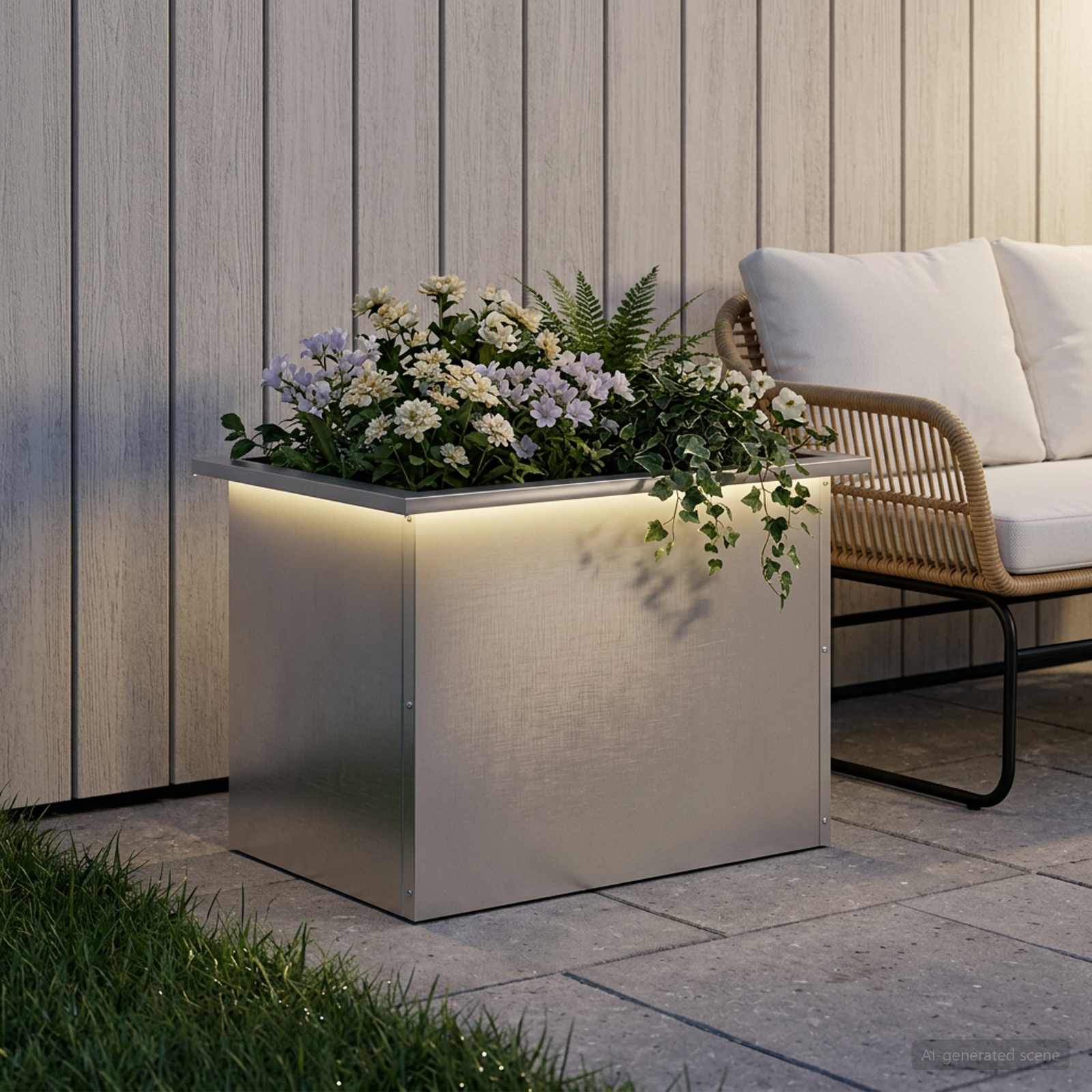 Fioriera da giardino con LED Argento 40 x 60 x 40 cm
