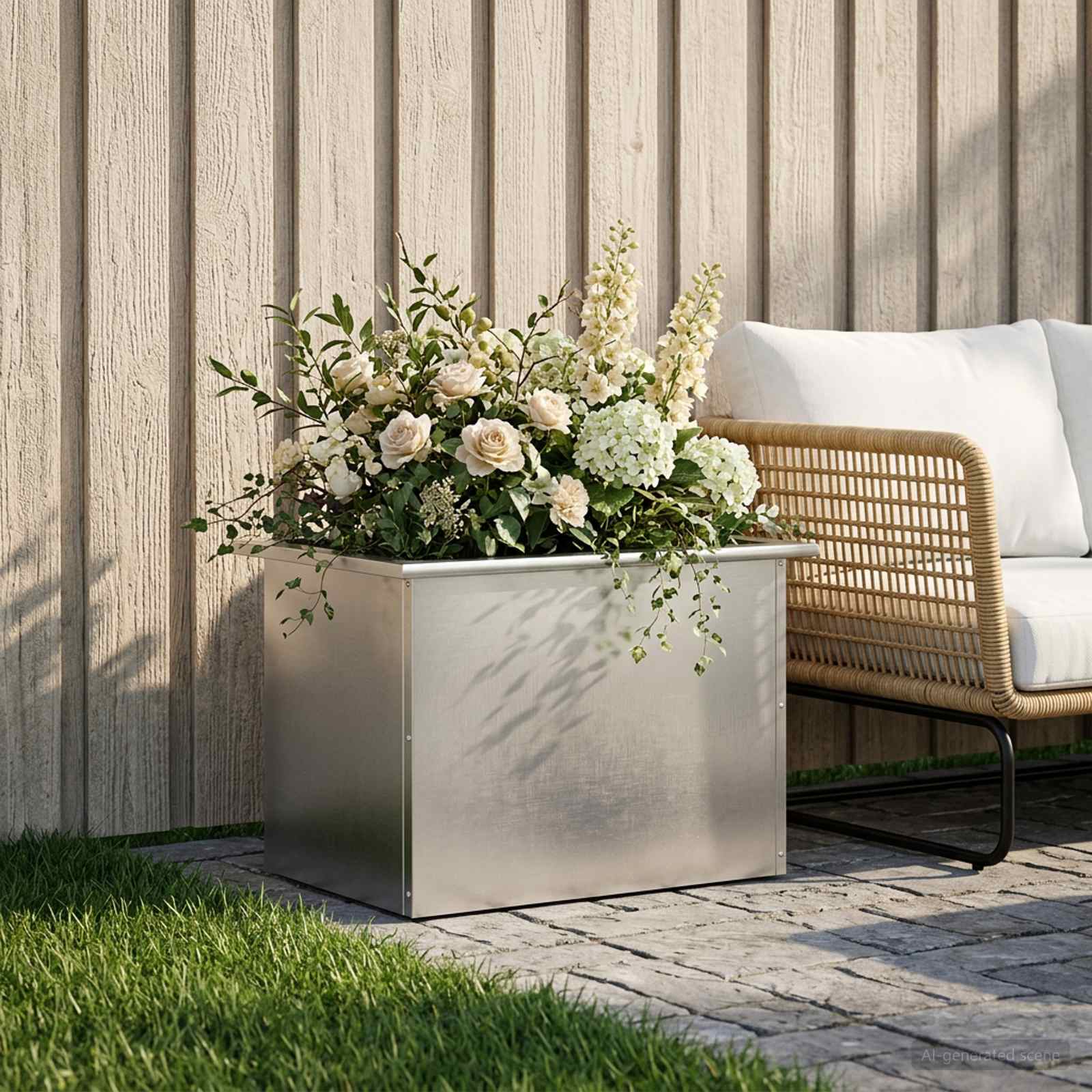 Fioriera da giardino con LED Argento 40 x 60 x 40 cm