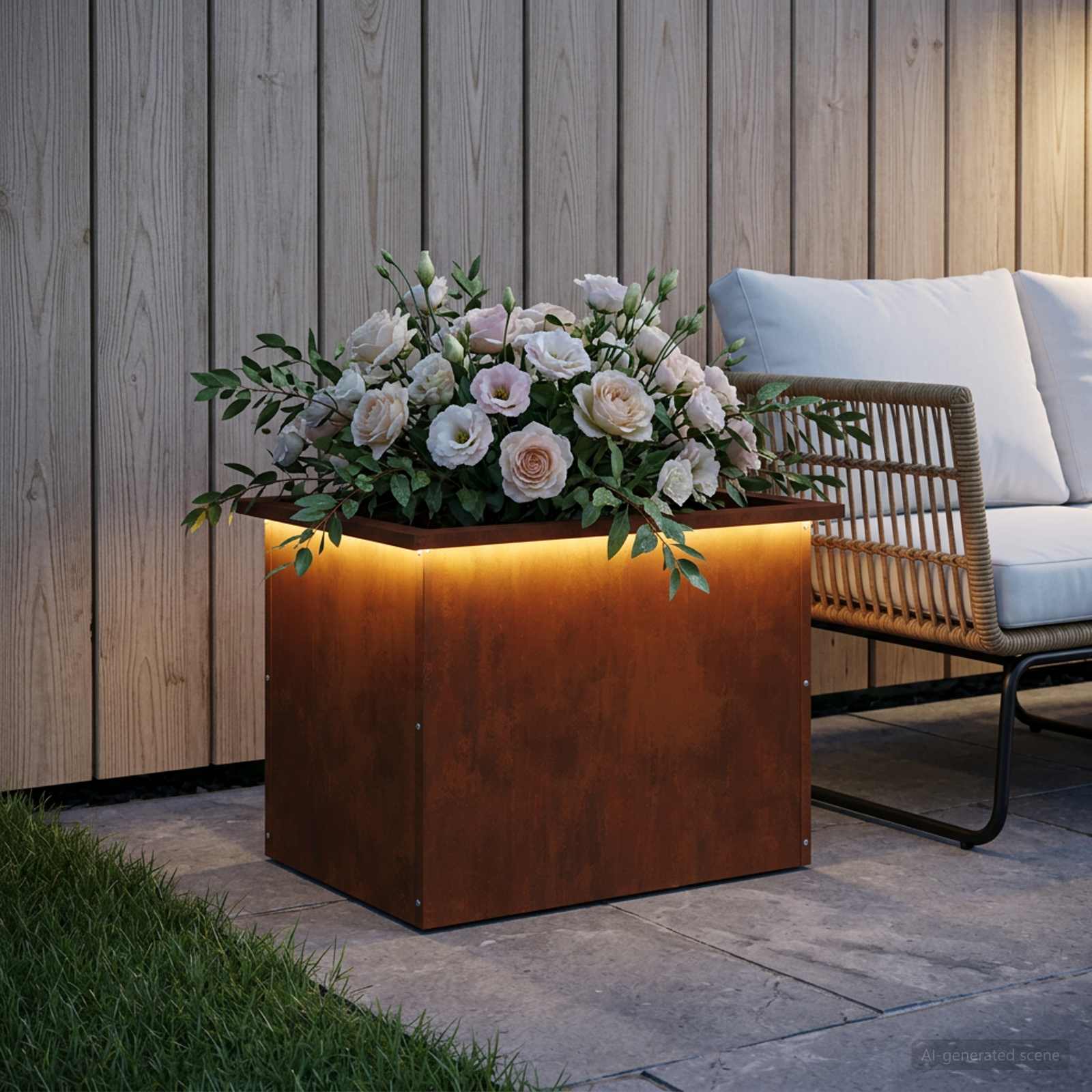 Fioriera da giardino con LED Ruggine 40 x 60 x 40 cm
