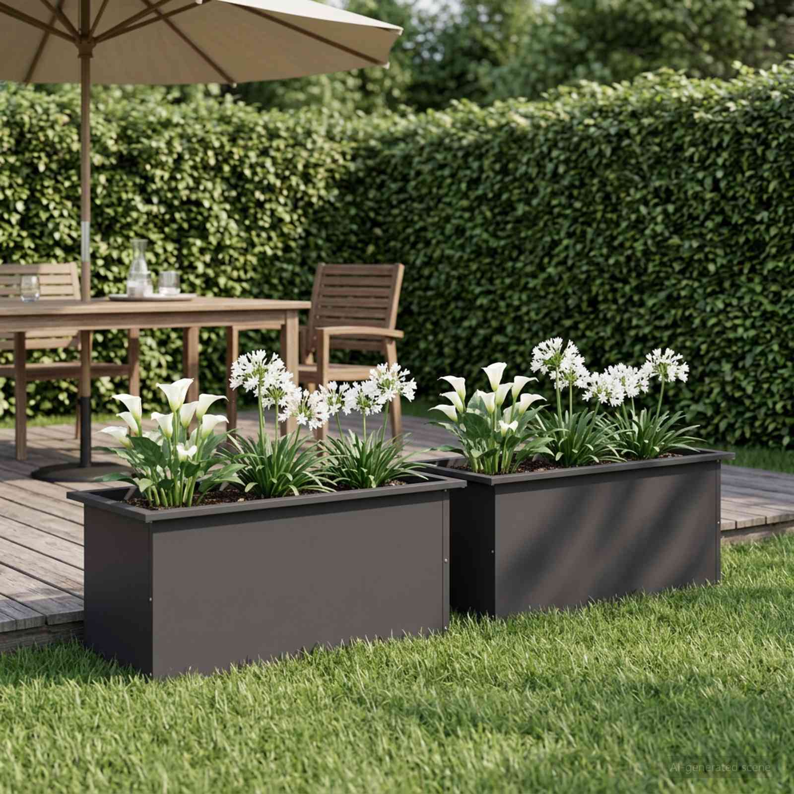 Fioriera da giardino con LED 2 pz Nero 40 x 80 x 40 cm Acciaio