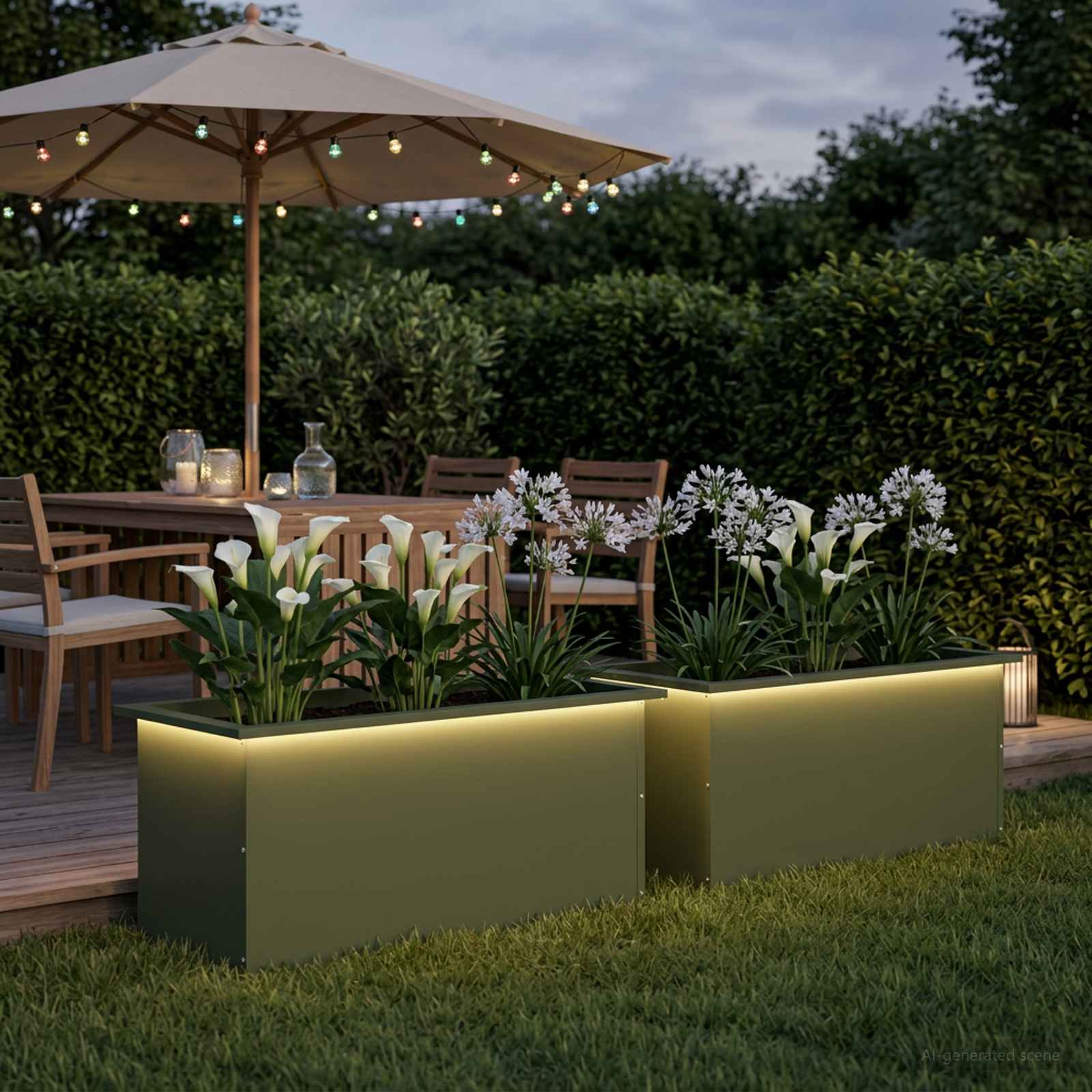 Fioriera da giardino con LED 2 pz Verde Oliva 40 x 80 x 40 cm