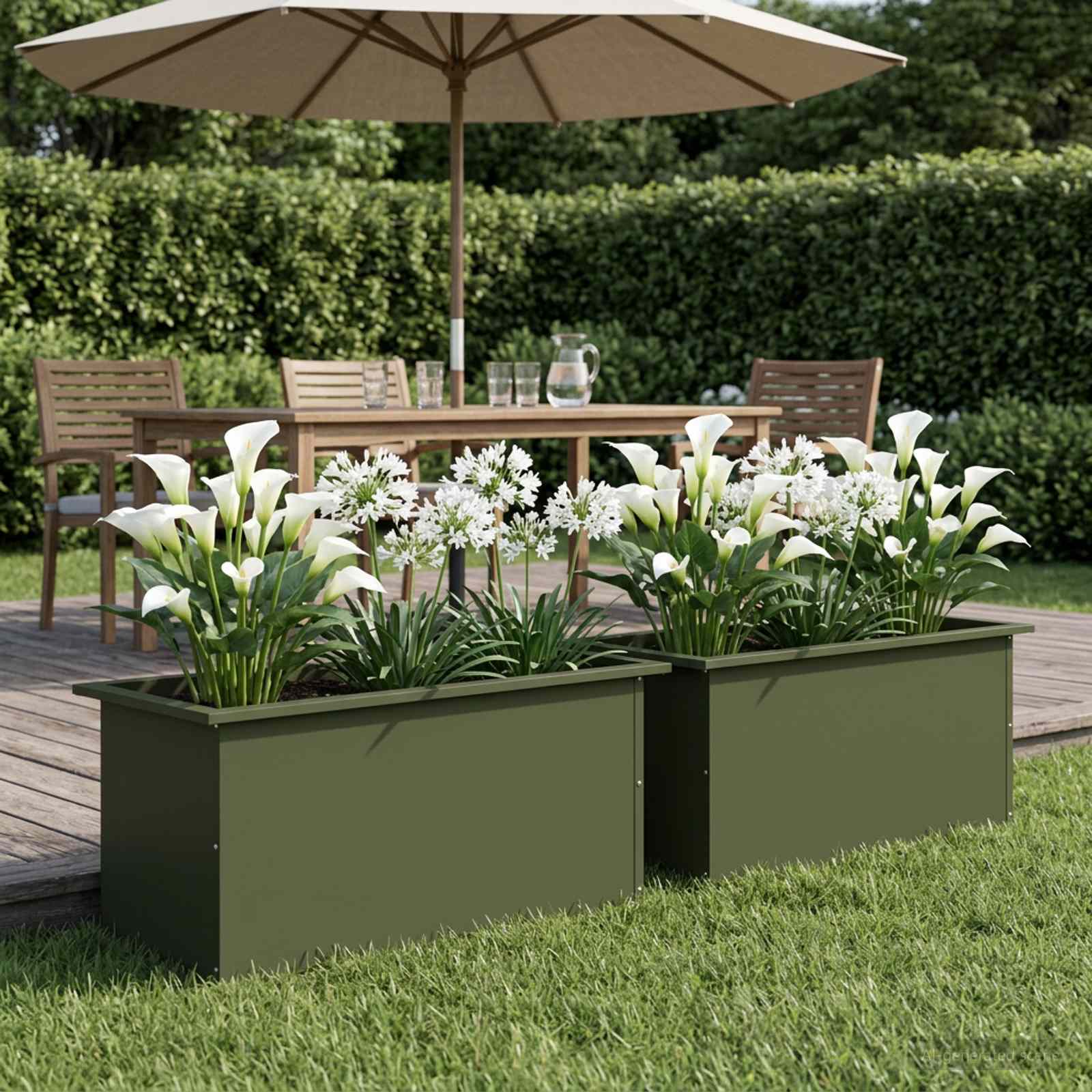 Fioriera da giardino con LED 2 pz Verde Oliva 40 x 80 x 40 cm
