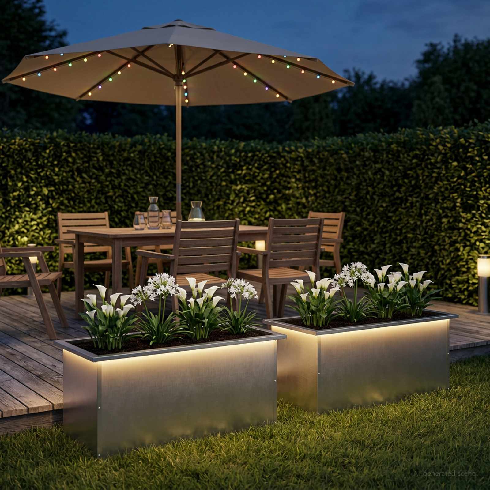 Fioriera da giardino con LED 2 pz Argento 40 x 80 x 40 cm