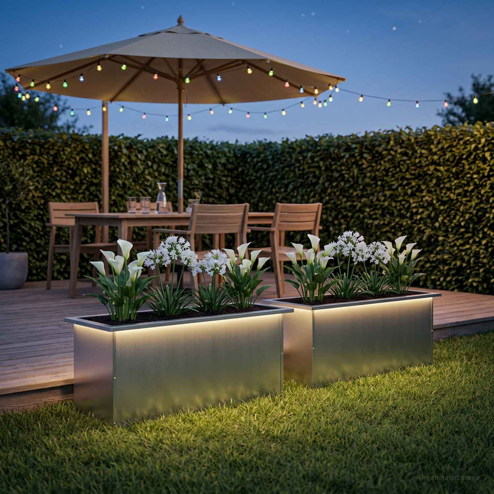 Fioriera da giardino con LED 2 pz Argento 40 x 80 x 40 cm