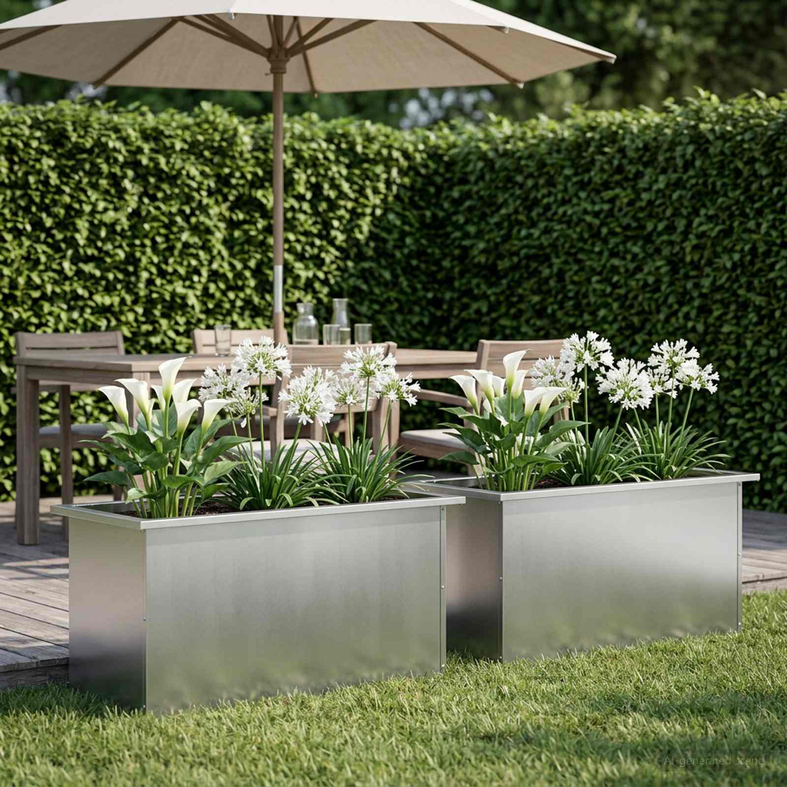 Fioriera da giardino con LED 2 pz Argento 40 x 80 x 40 cm