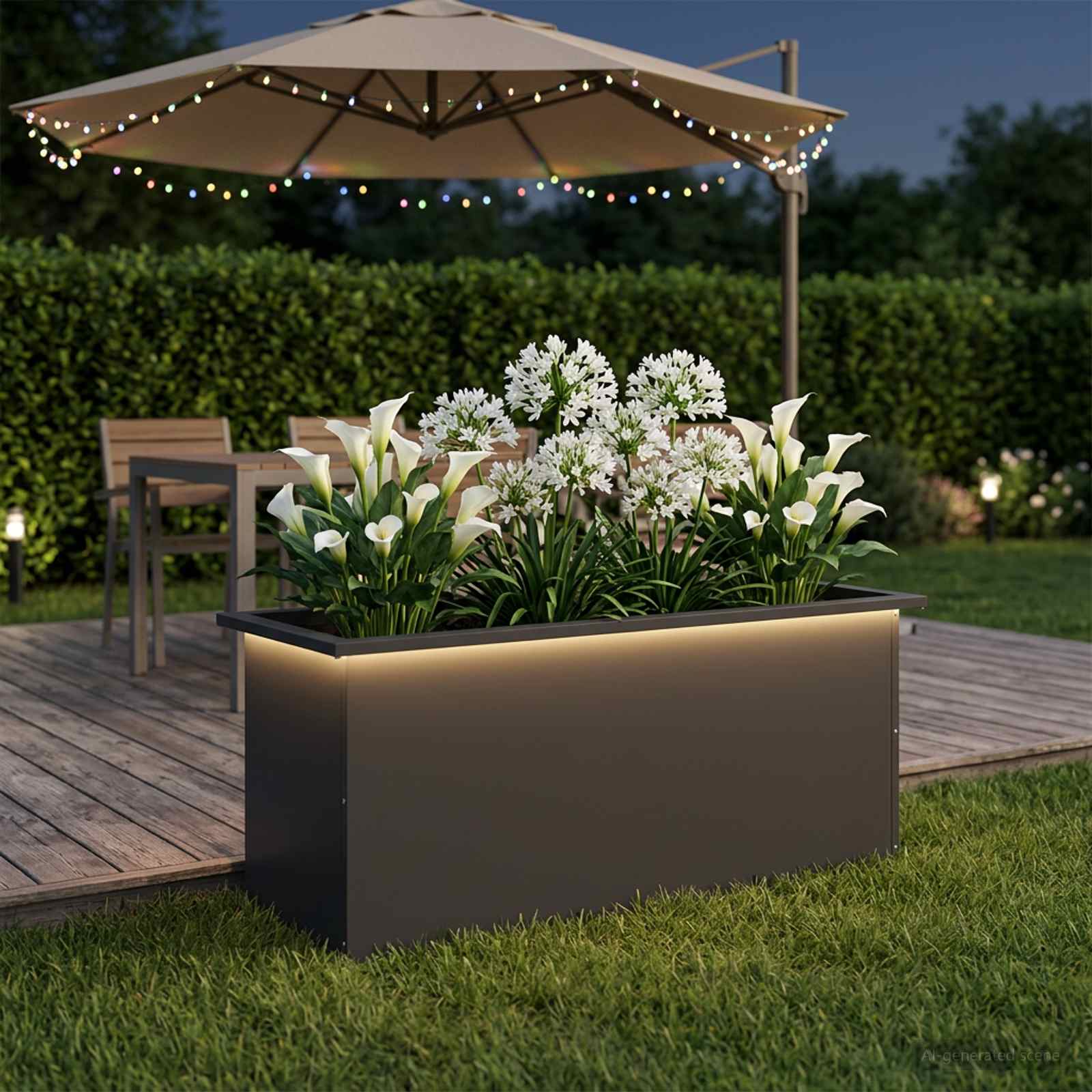 Fioriera da giardino con LED Nero 40 x 100 x 40 cm Acciaio