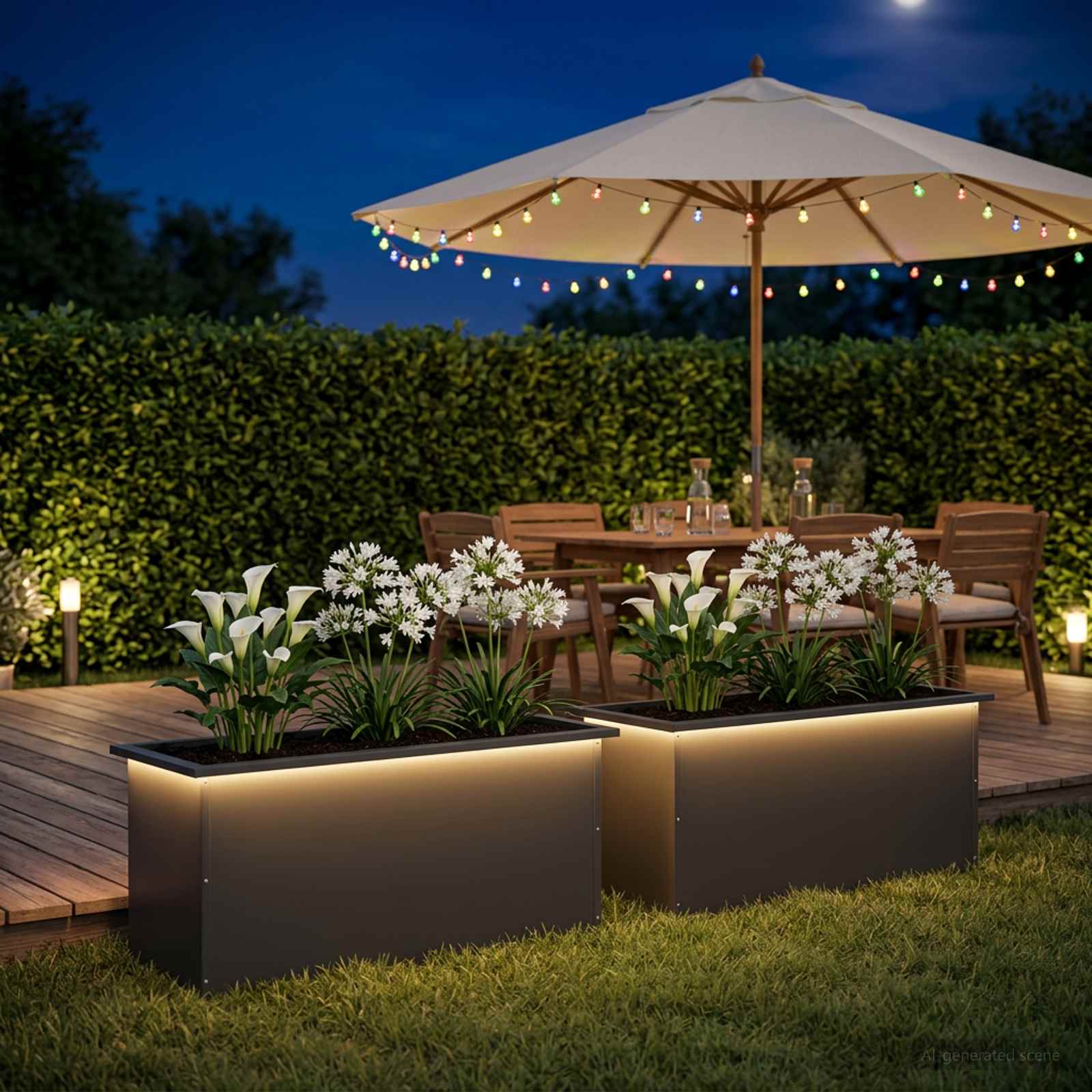 Fioriera da giardino con LED 2 pz Nero 40 x 100 x 40 cm Acciaio