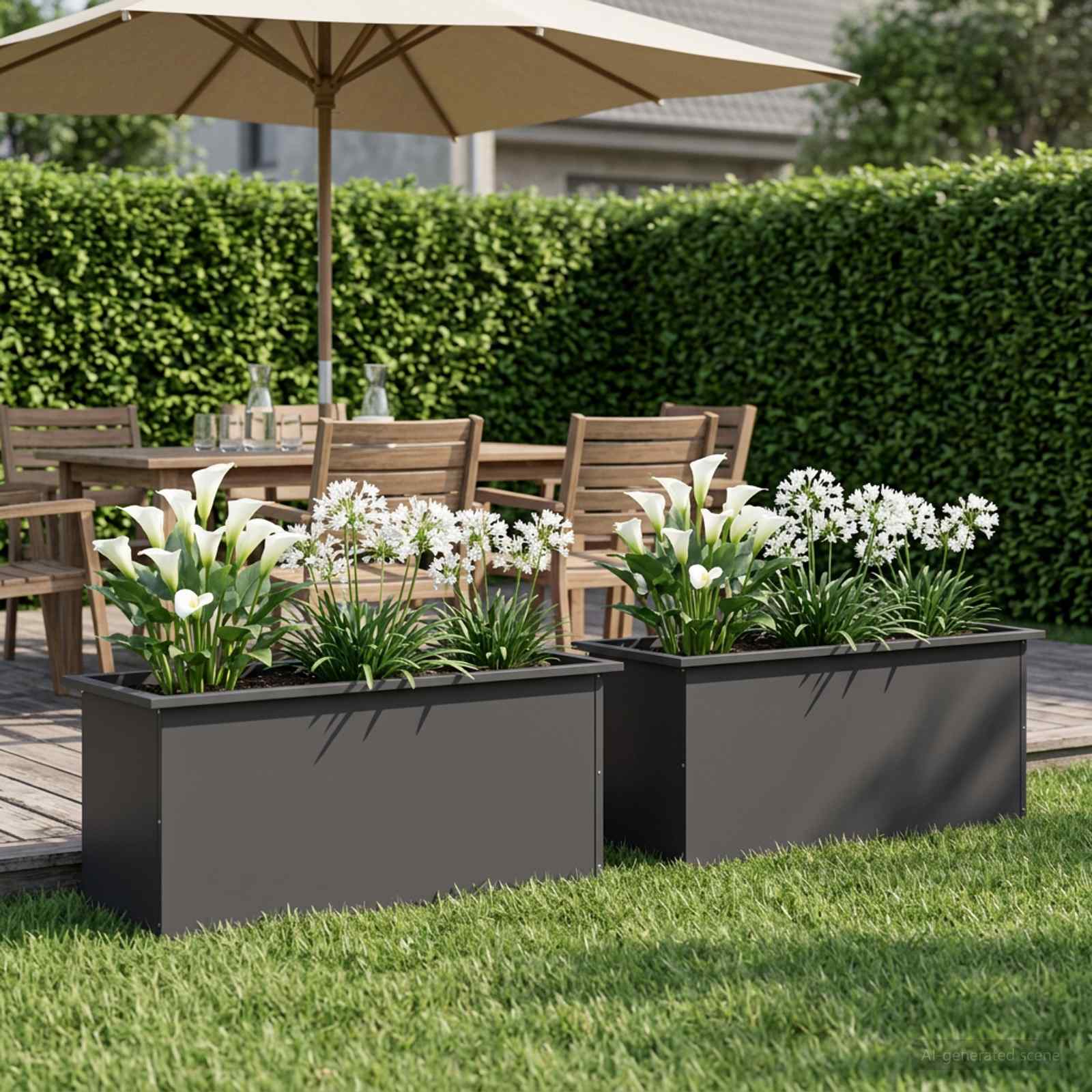 Fioriera da giardino con LED 2 pz Nero 40 x 100 x 40 cm Acciaio