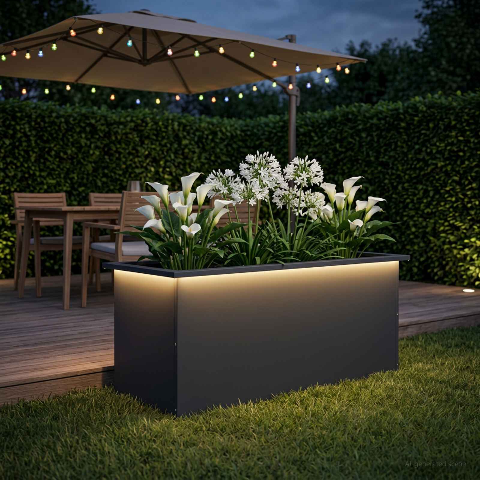 Fioriera da giardino con LED Antracite 40 x 100 x 40 cm Acciaio
