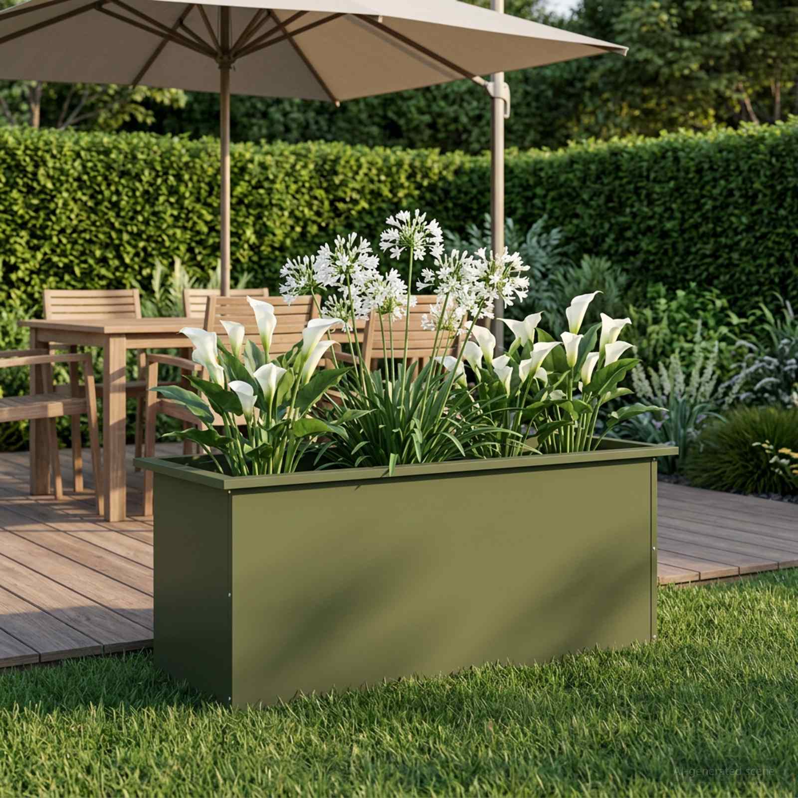 Fioriera da giardino con LED Verde Oliva 40 x 100 x 40 cm