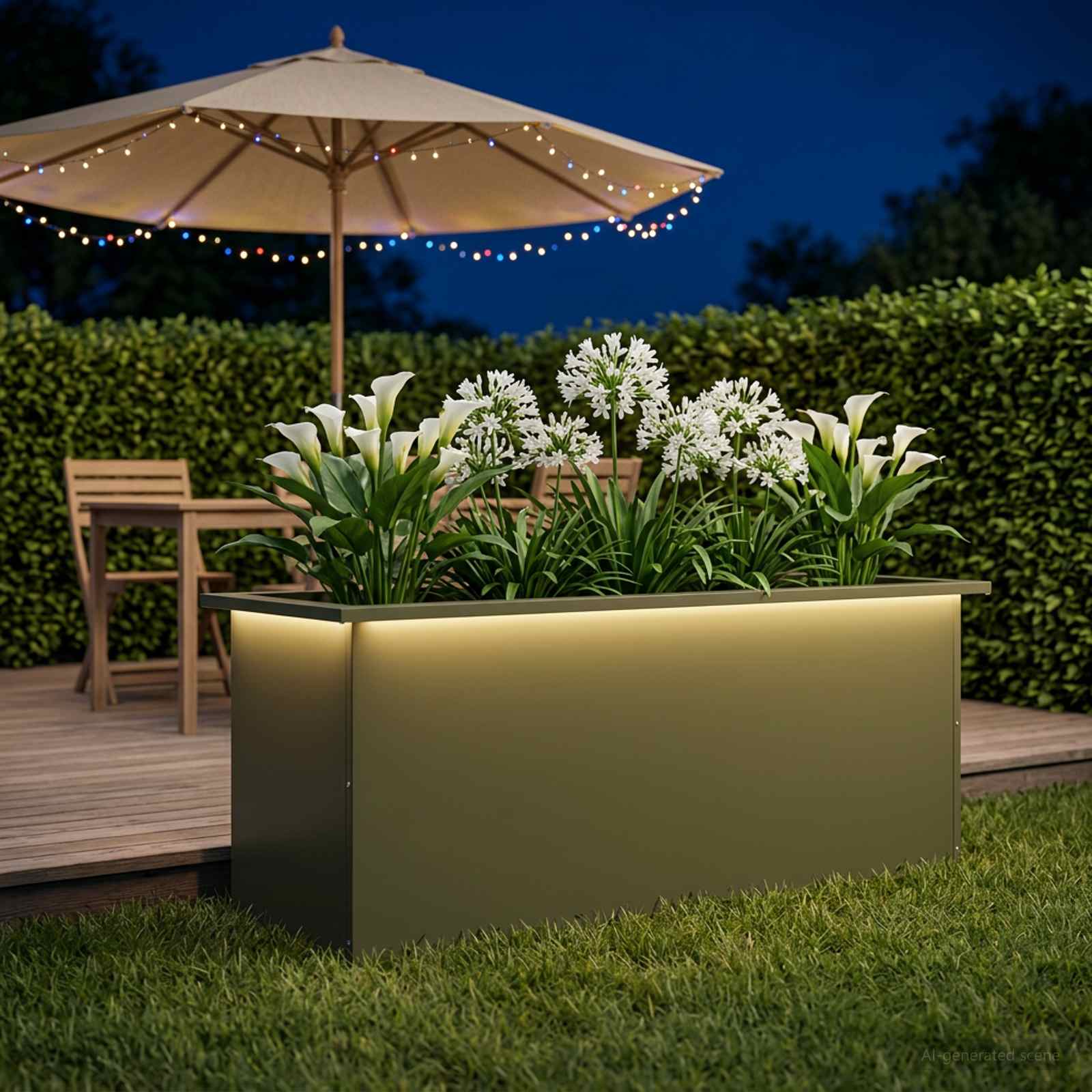 Fioriera da giardino con LED Verde Oliva 40 x 100 x 40 cm