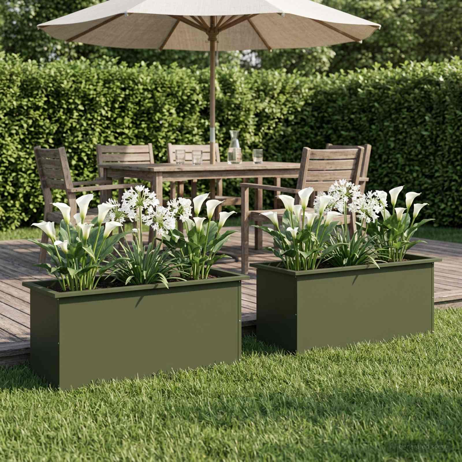 Fioriera da giardino con LED 2 pz Verde Oliva 40 x 100 x 40 cm