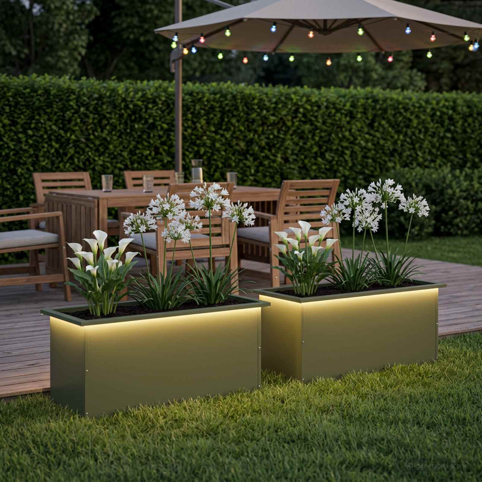 Fioriera da giardino con LED 2 pz Verde Oliva 40 x 100 x 40 cm