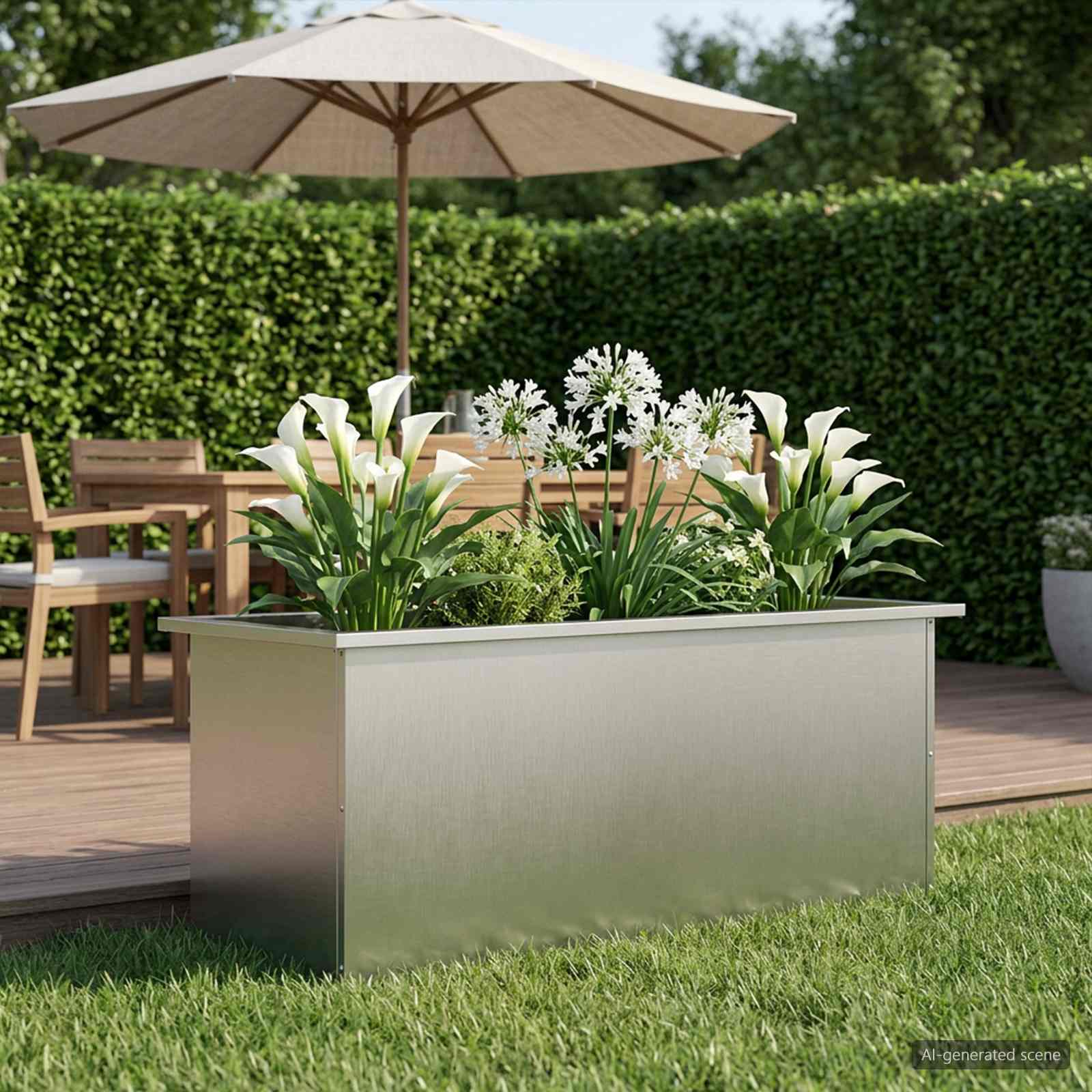 Fioriera da giardino con LED Argento 40 x 100 x 40 cm