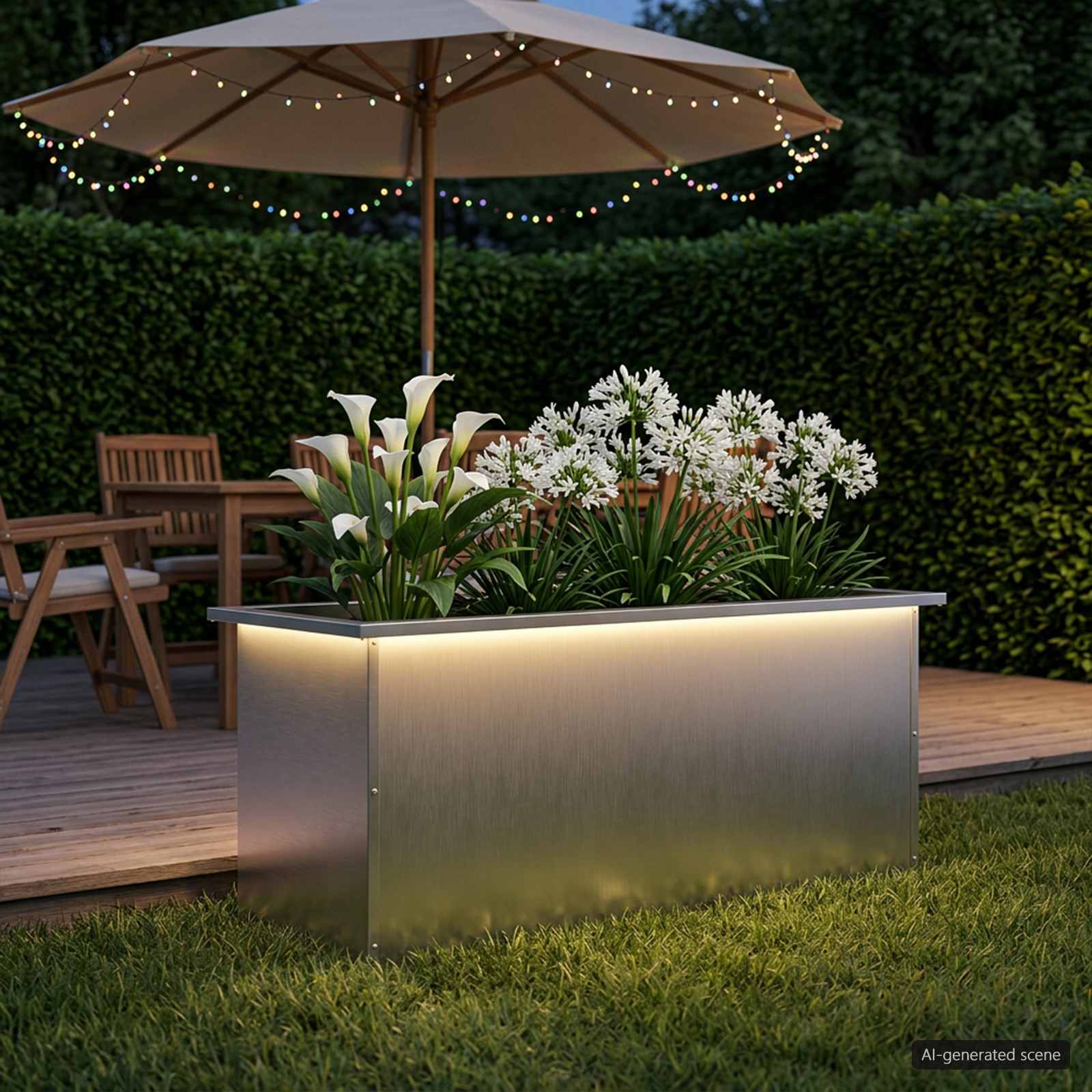 Fioriera da giardino con LED Argento 40 x 100 x 40 cm