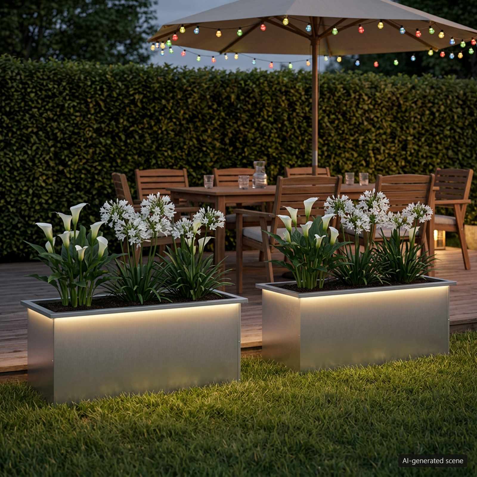 Fioriera da giardino con LED 2 pz Argento 40 x 100 x 40 cm