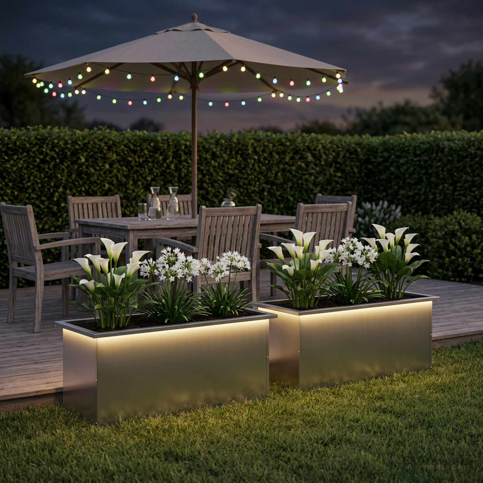 Fioriera da giardino con LED 2 pz Argento 40 x 100 x 40 cm