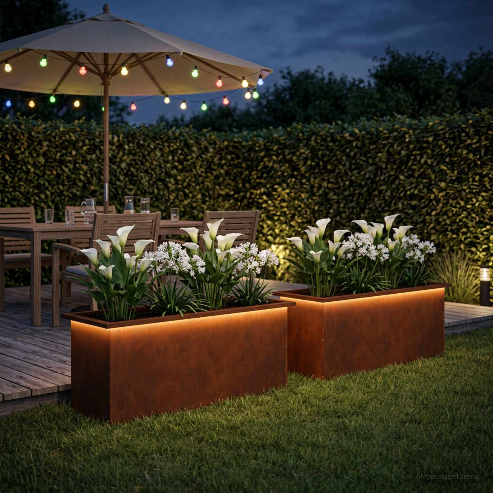 Fioriera da giardino con LED 2 pz Ruggine 40 x 100 x 40 cm