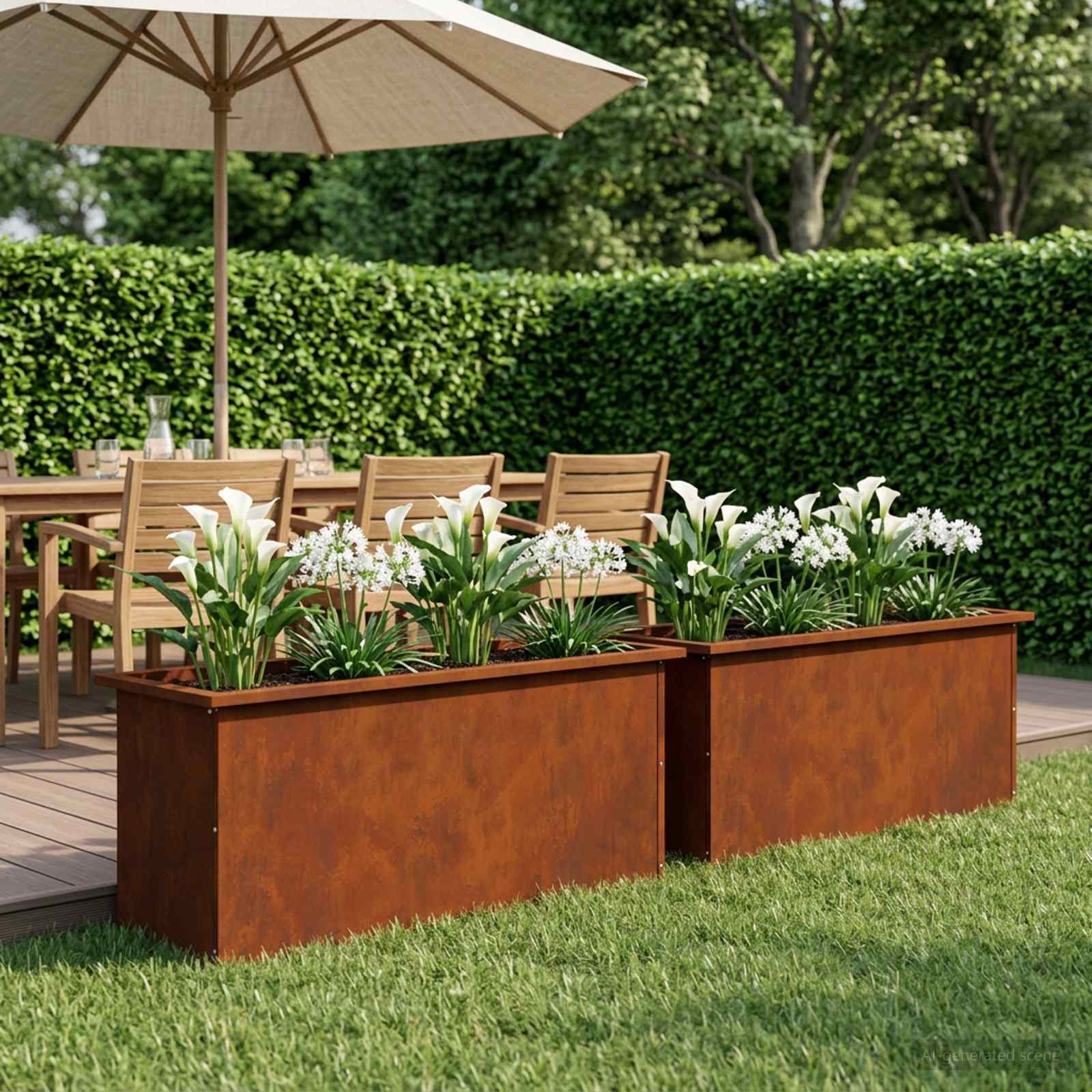 Fioriera da giardino con LED 2 pz Ruggine 40 x 100 x 40 cm