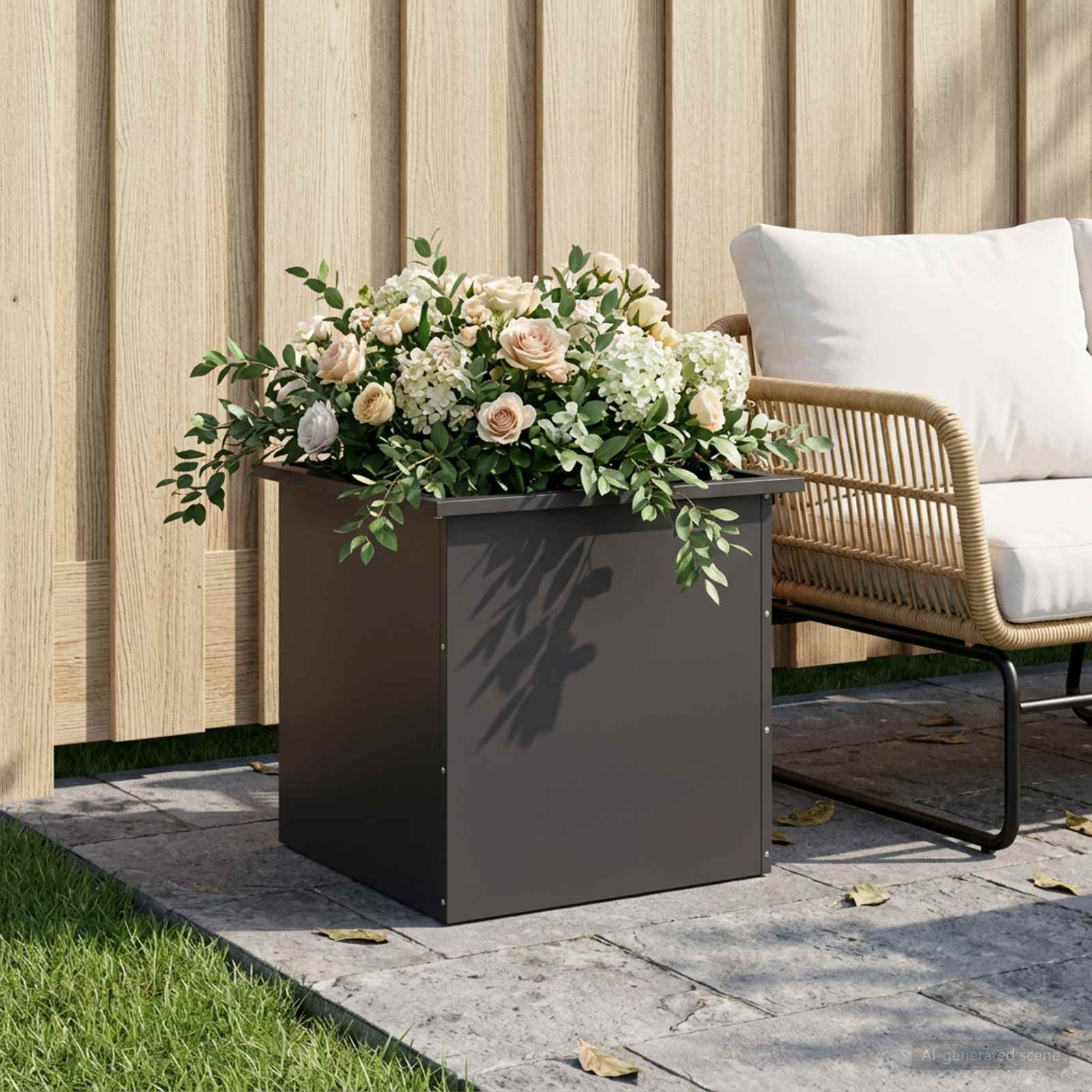 Fioriera da giardino con LED Nero 50 x 50 x 48 cm Acciaio