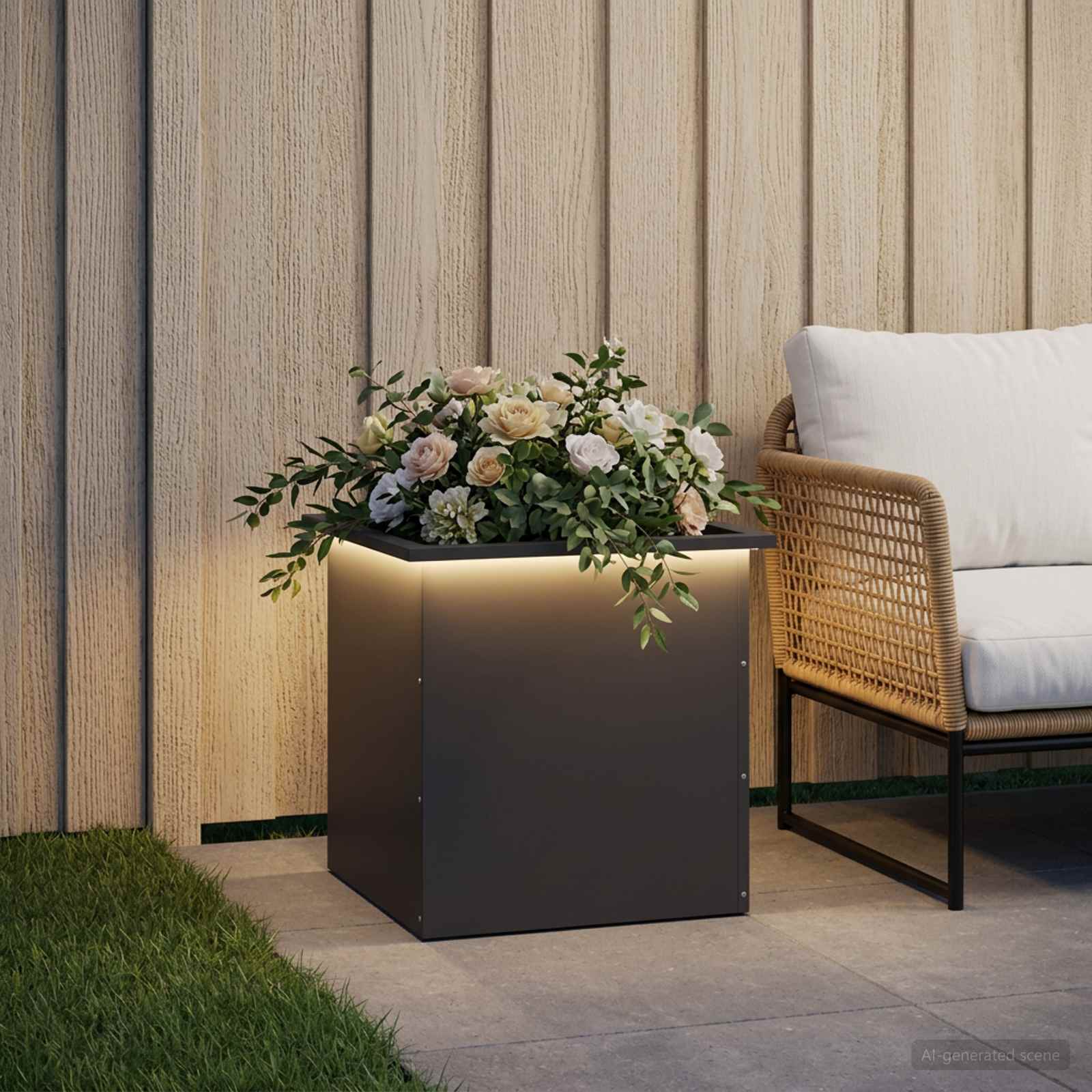 Fioriera da giardino con LED Nero 50 x 50 x 48 cm Acciaio