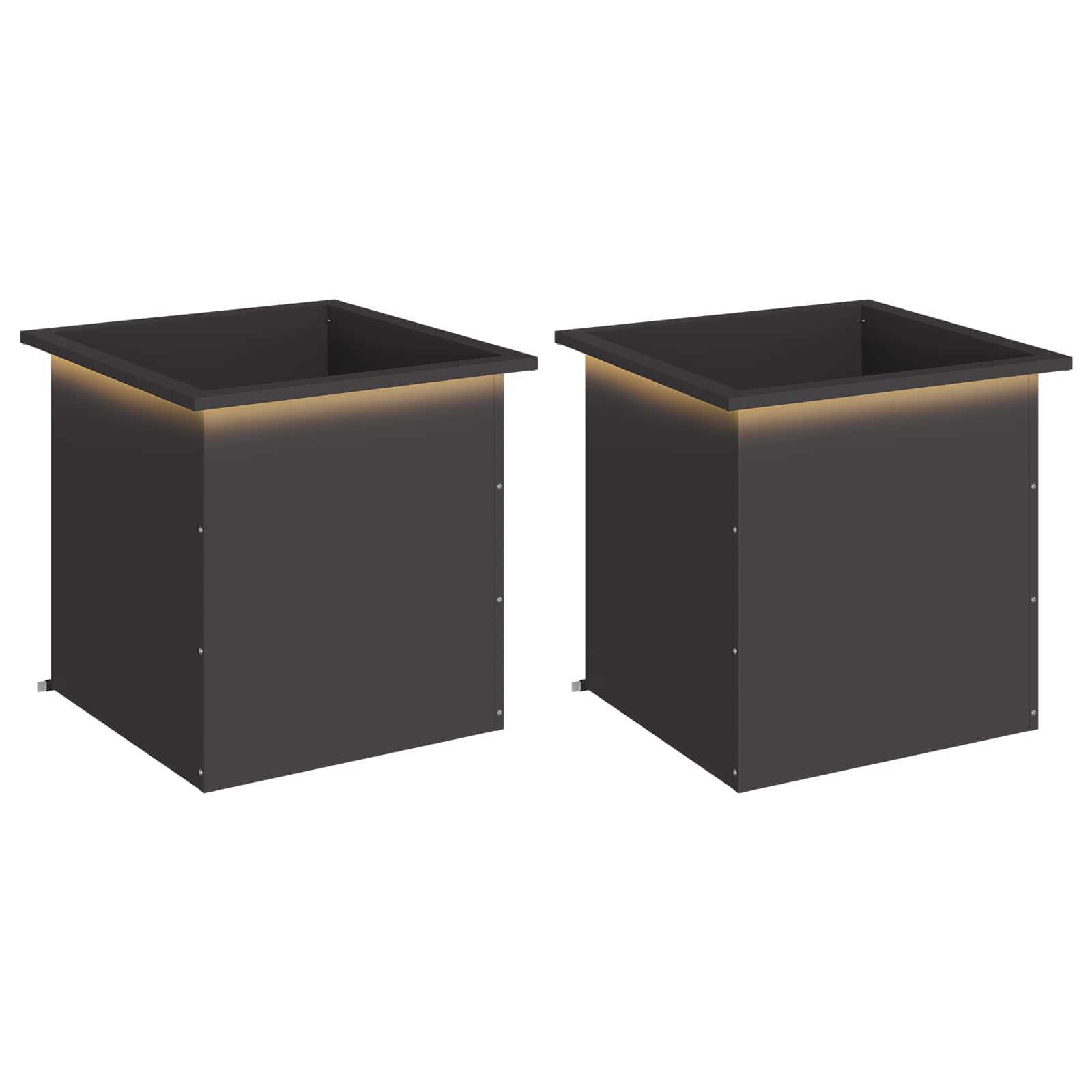 Fioriera da giardino con LED 2 pz Nero 50 x 50 x 48 cm Acciaio