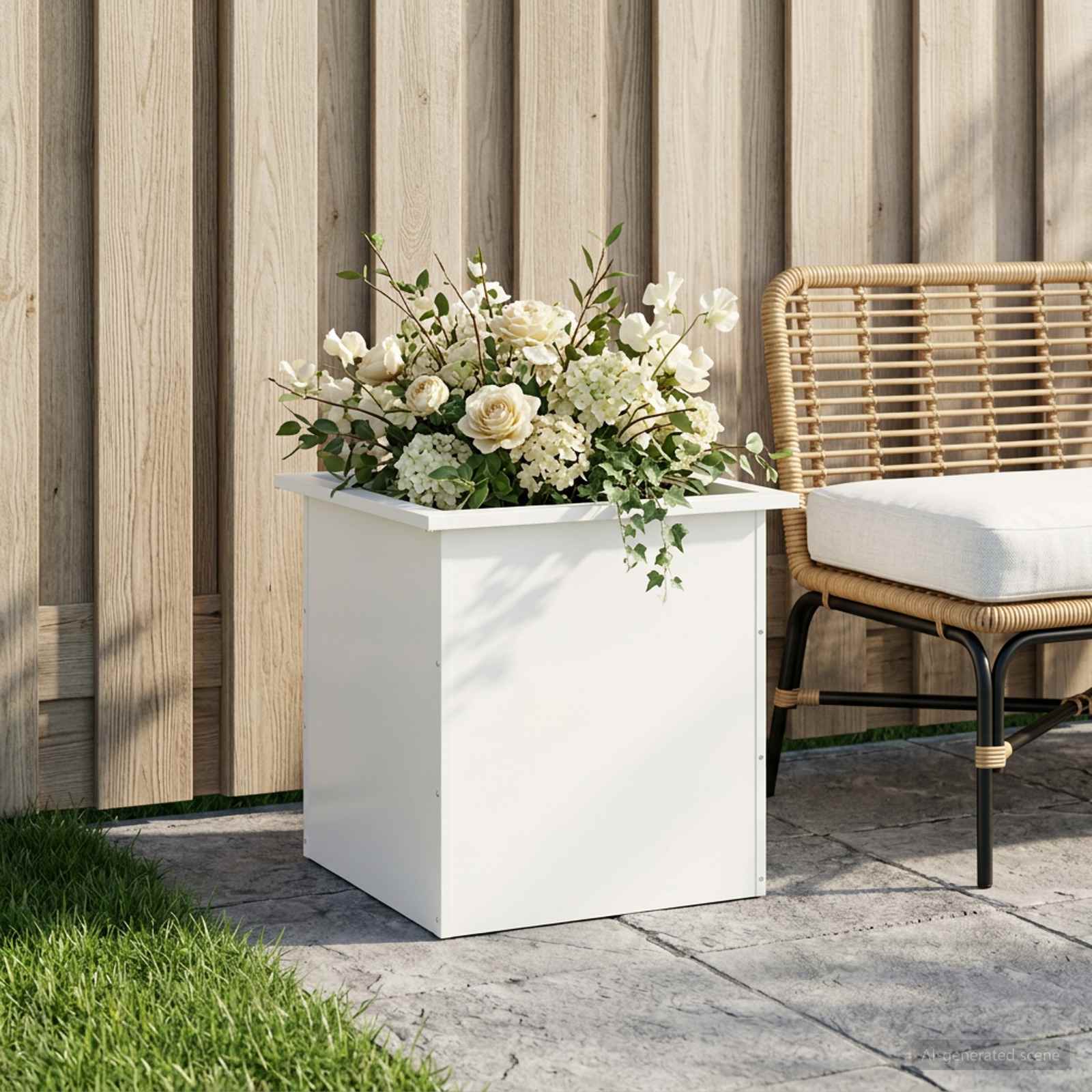 Fioriera da giardino con LED Bianco 50 x 50 x 48 cm Acciaio
