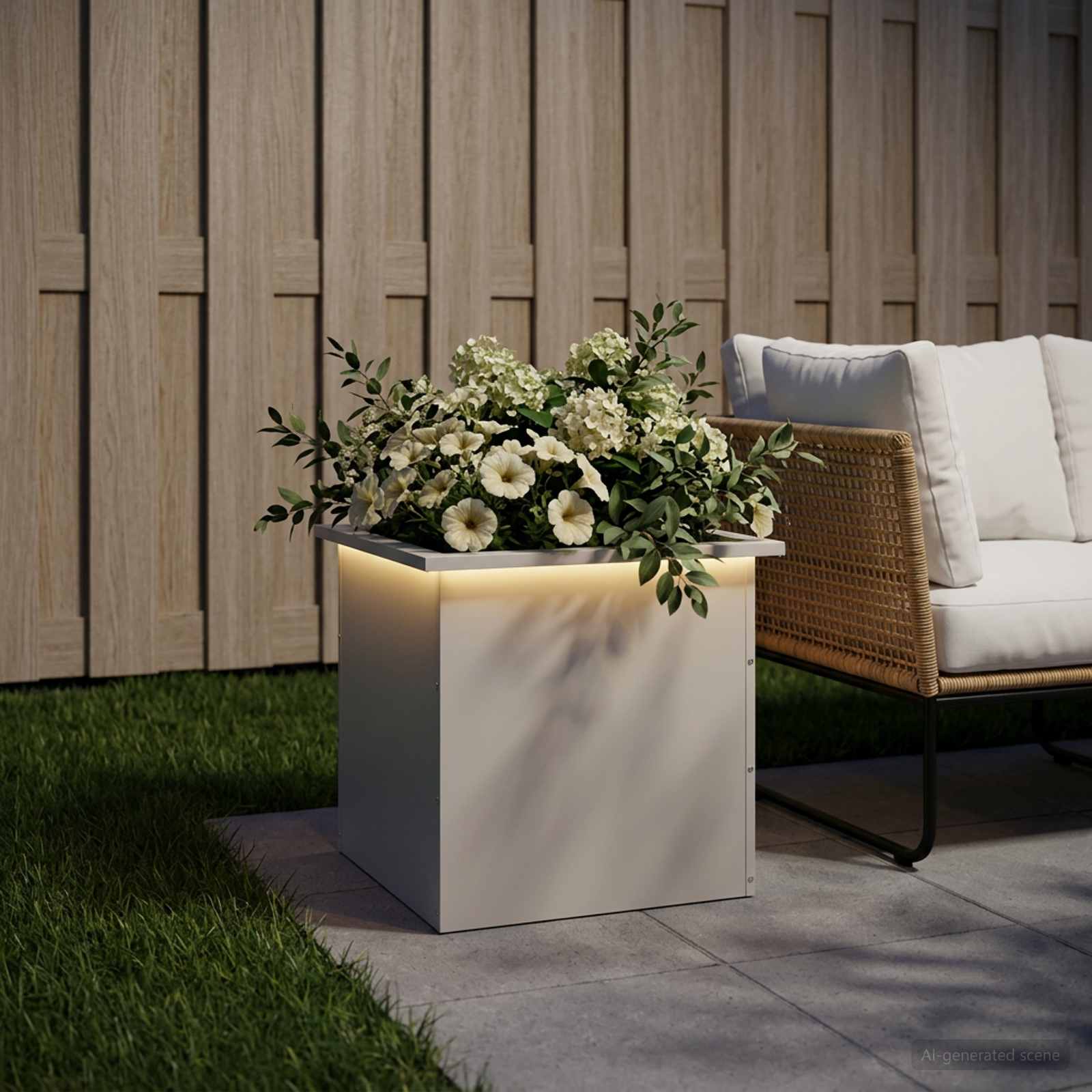 Fioriera da giardino con LED Bianco 50 x 50 x 48 cm Acciaio
