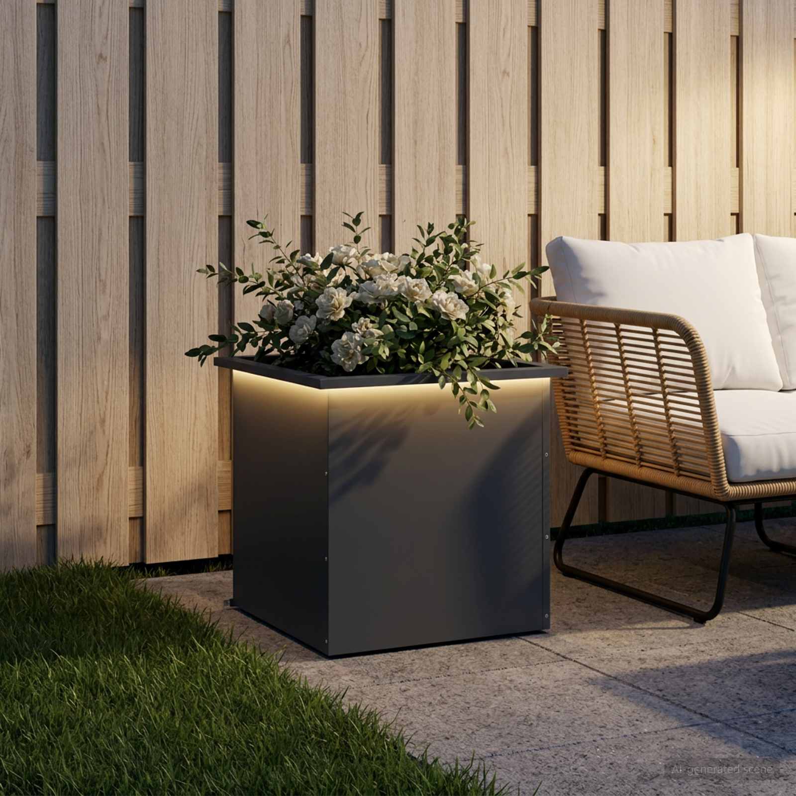 Fioriera da giardino con LED Antracite 50 x 50 x 48 cm Acciaio