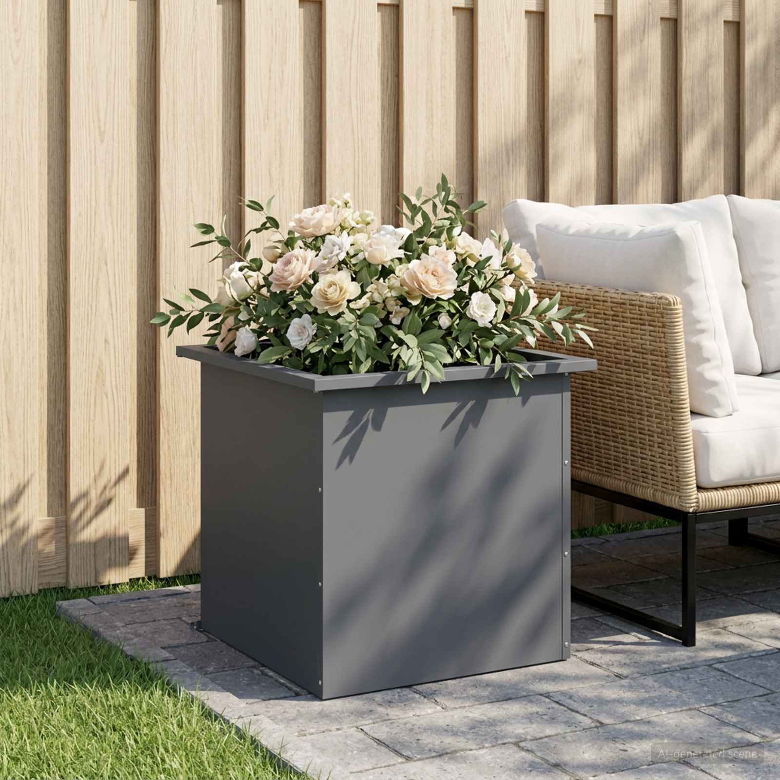 Fioriera da giardino con LED Antracite 50 x 50 x 48 cm Acciaio