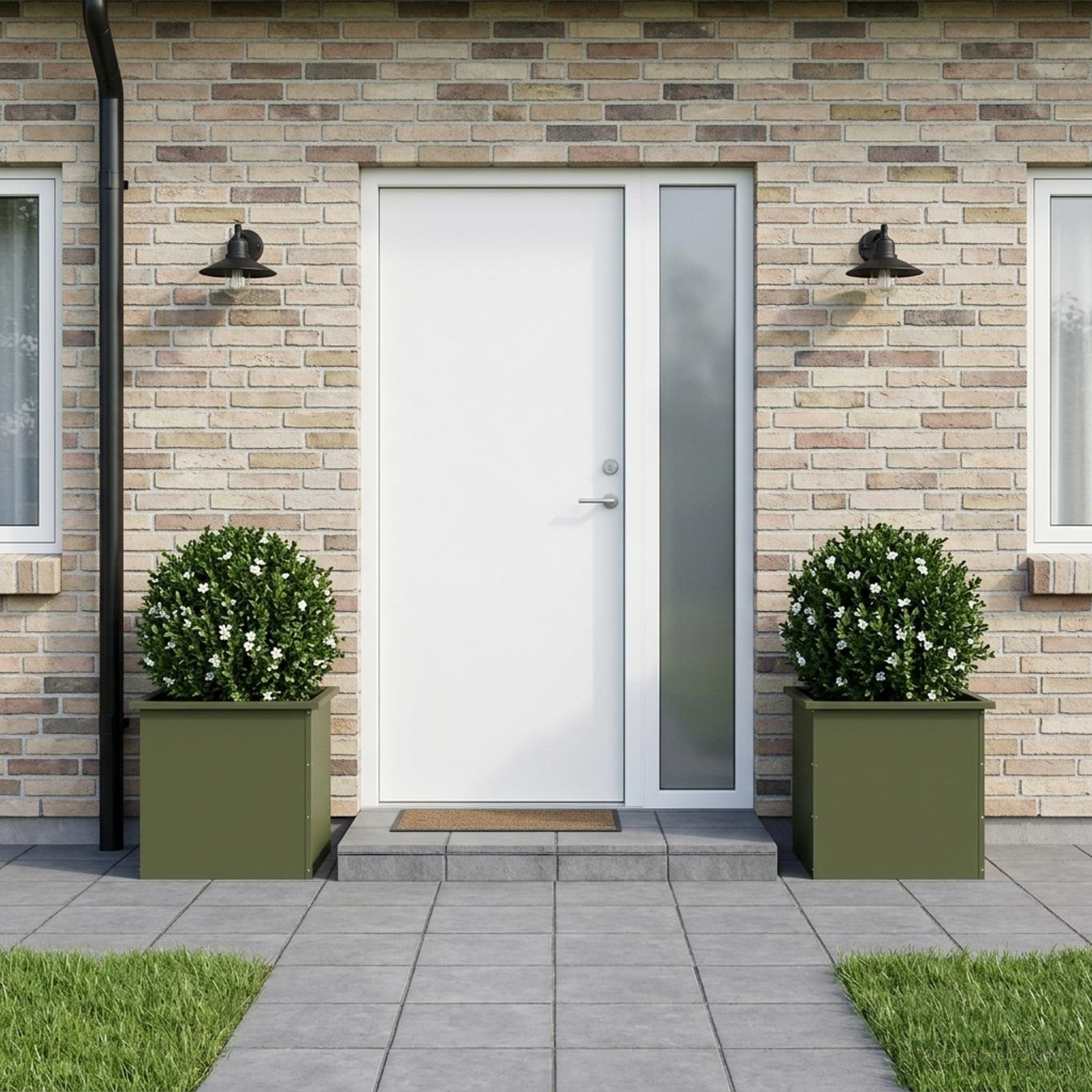 Fioriera da giardino con LED 2 pz Verde Oliva 50 x 50 x 48 cm
