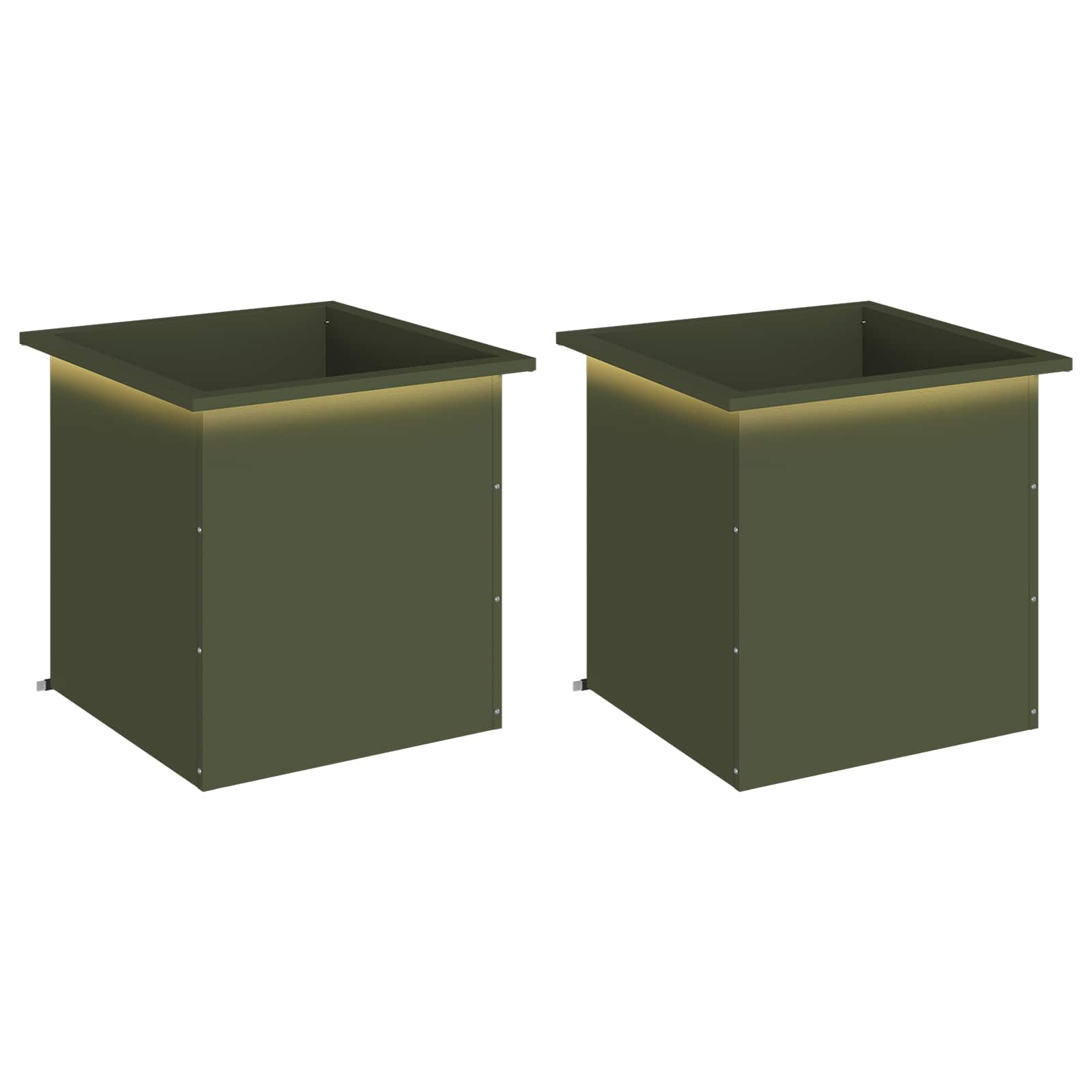 Fioriera da giardino con LED 2 pz Verde Oliva 50 x 50 x 48 cm