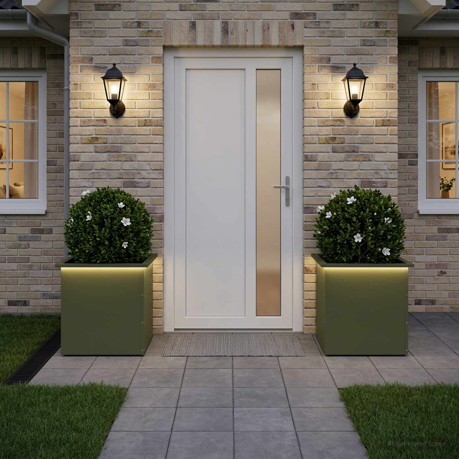 Fioriera da giardino con LED 2 pz Verde Oliva 50 x 50 x 48 cm