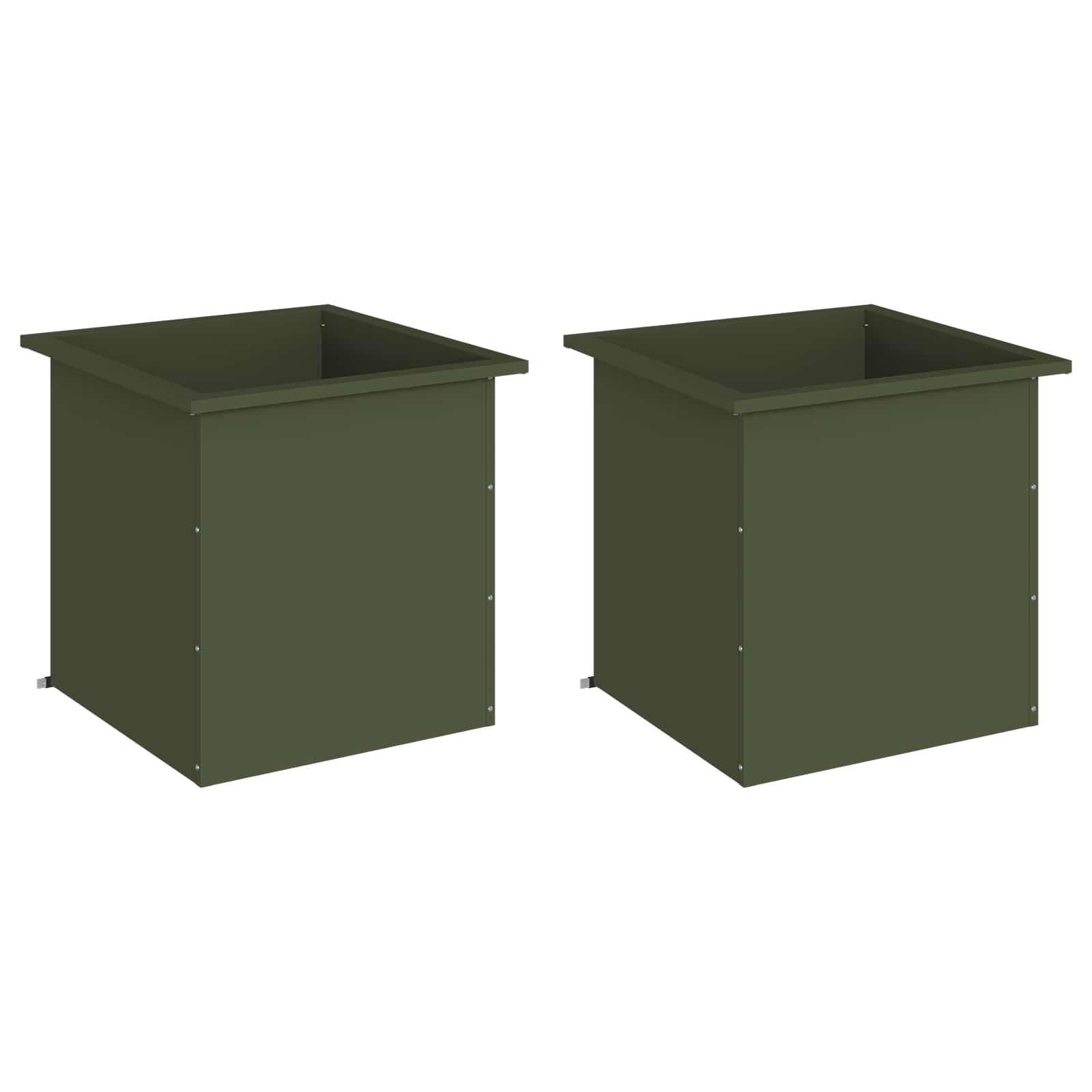 Fioriera da giardino con LED 2 pz Verde Oliva 50 x 50 x 48 cm