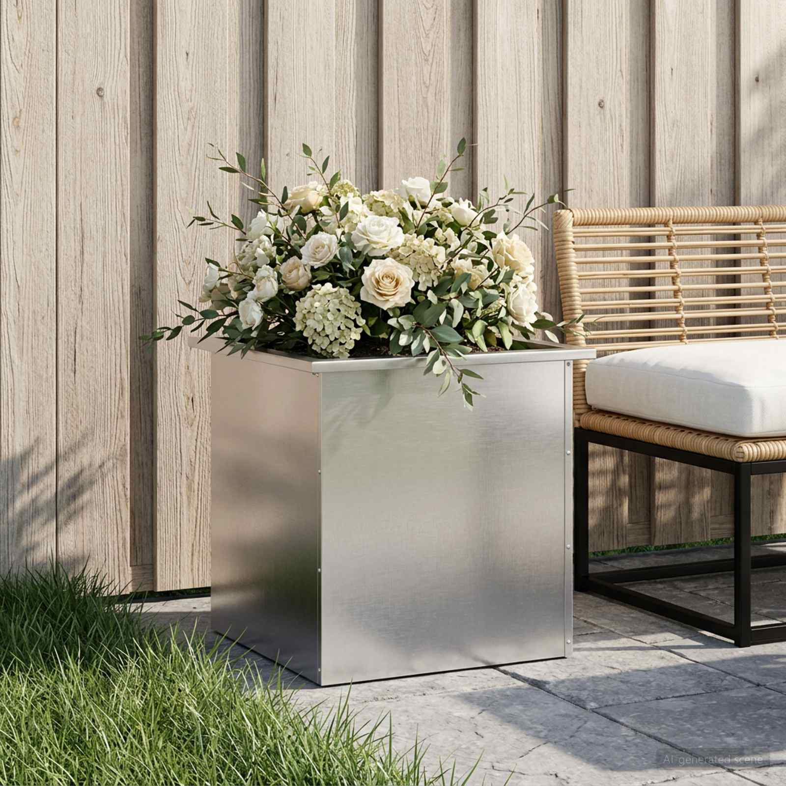 Fioriera da giardino con LED Argento 50 x 50 x 48 cm