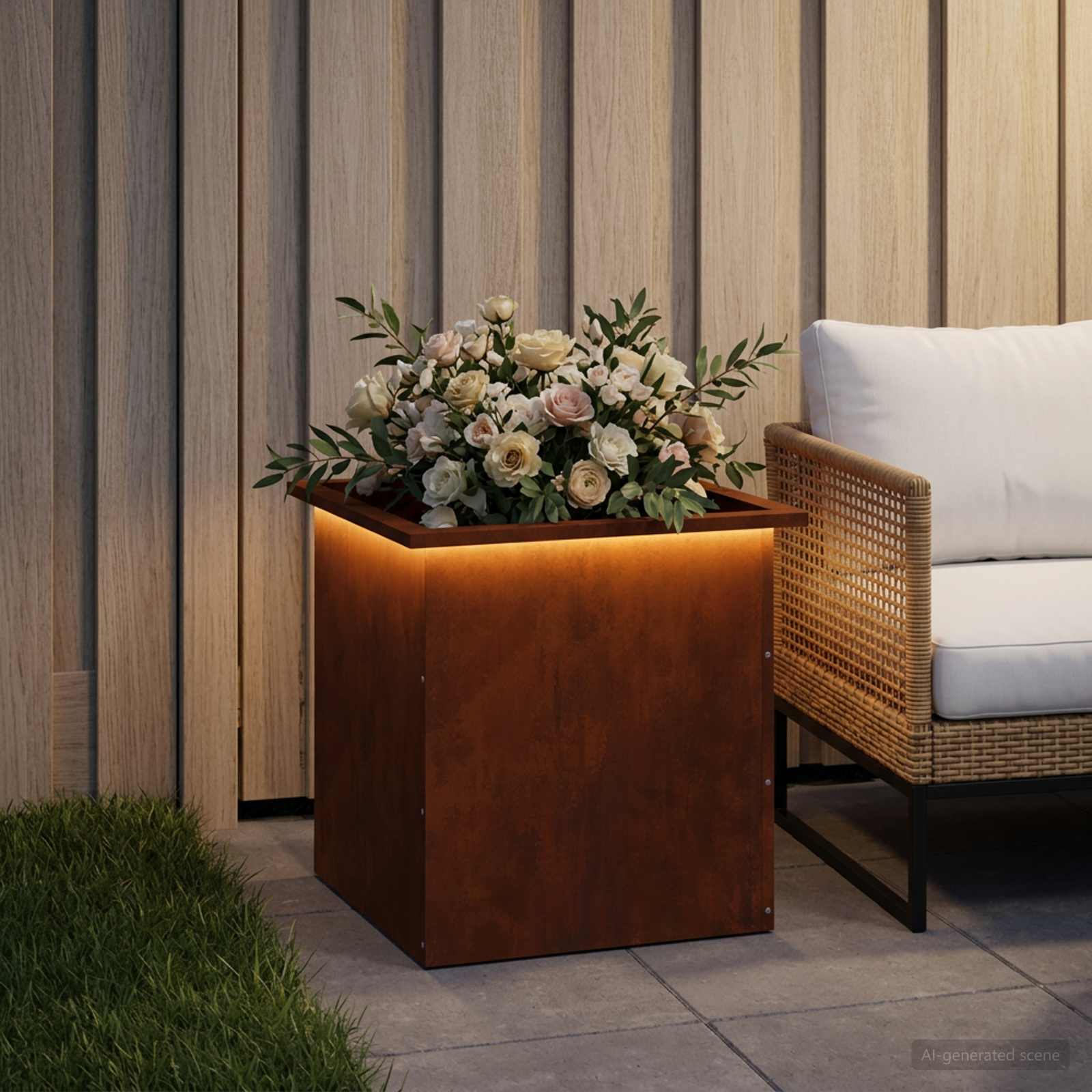Fioriera da giardino con LED Ruggine 50 x 50 x 48 cm