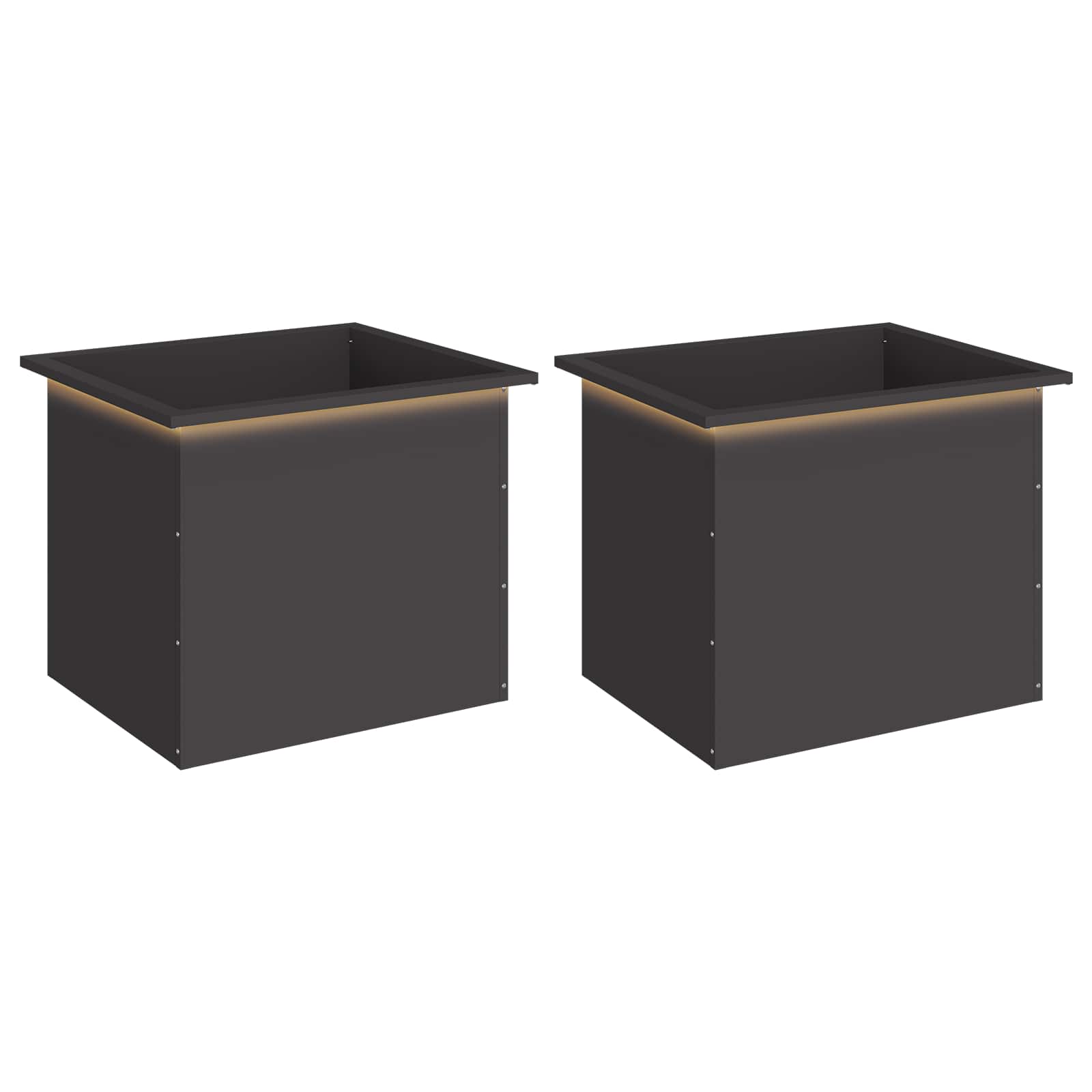 Fioriera da giardino con LED 2 pz Nero 50 x 60 x 48 cm Acciaio
