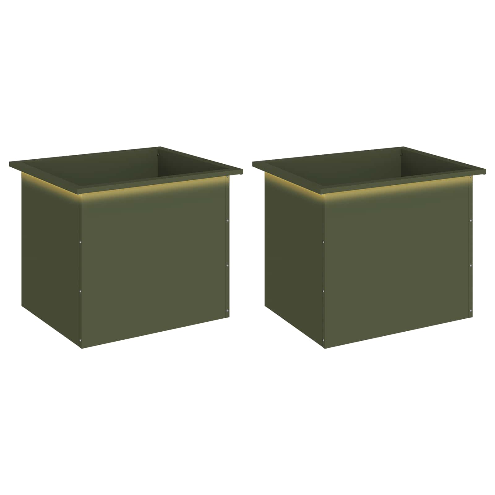 Fioriera da giardino con LED 2 pz Verde Oliva 50 x 60 x 48 cm