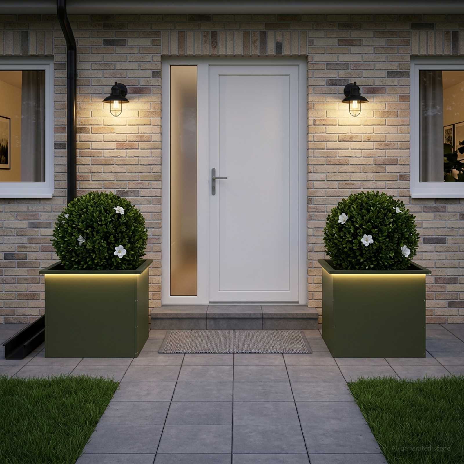 Fioriera da giardino con LED 2 pz Verde Oliva 50 x 60 x 48 cm