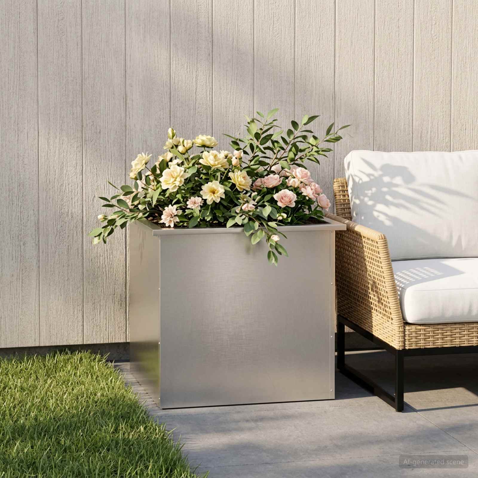 Fioriera da giardino con LED Argento 50 x 60 x 48 cm