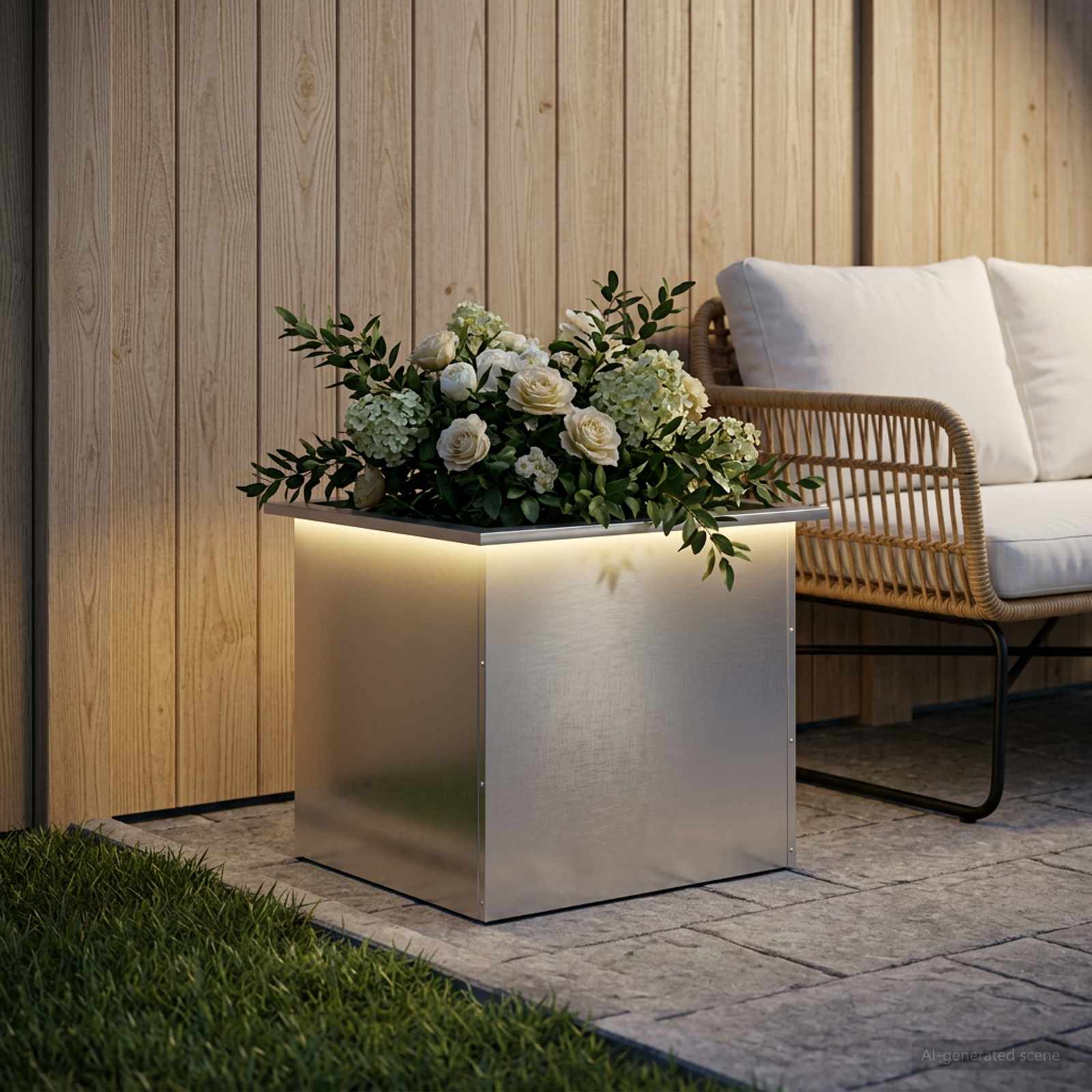 Fioriera da giardino con LED Argento 50 x 60 x 48 cm