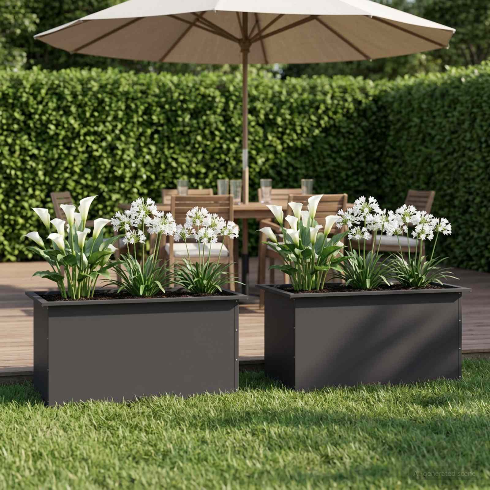Fioriera da giardino con LED 2 pz Nero 50 x 80 x 48 cm Acciaio