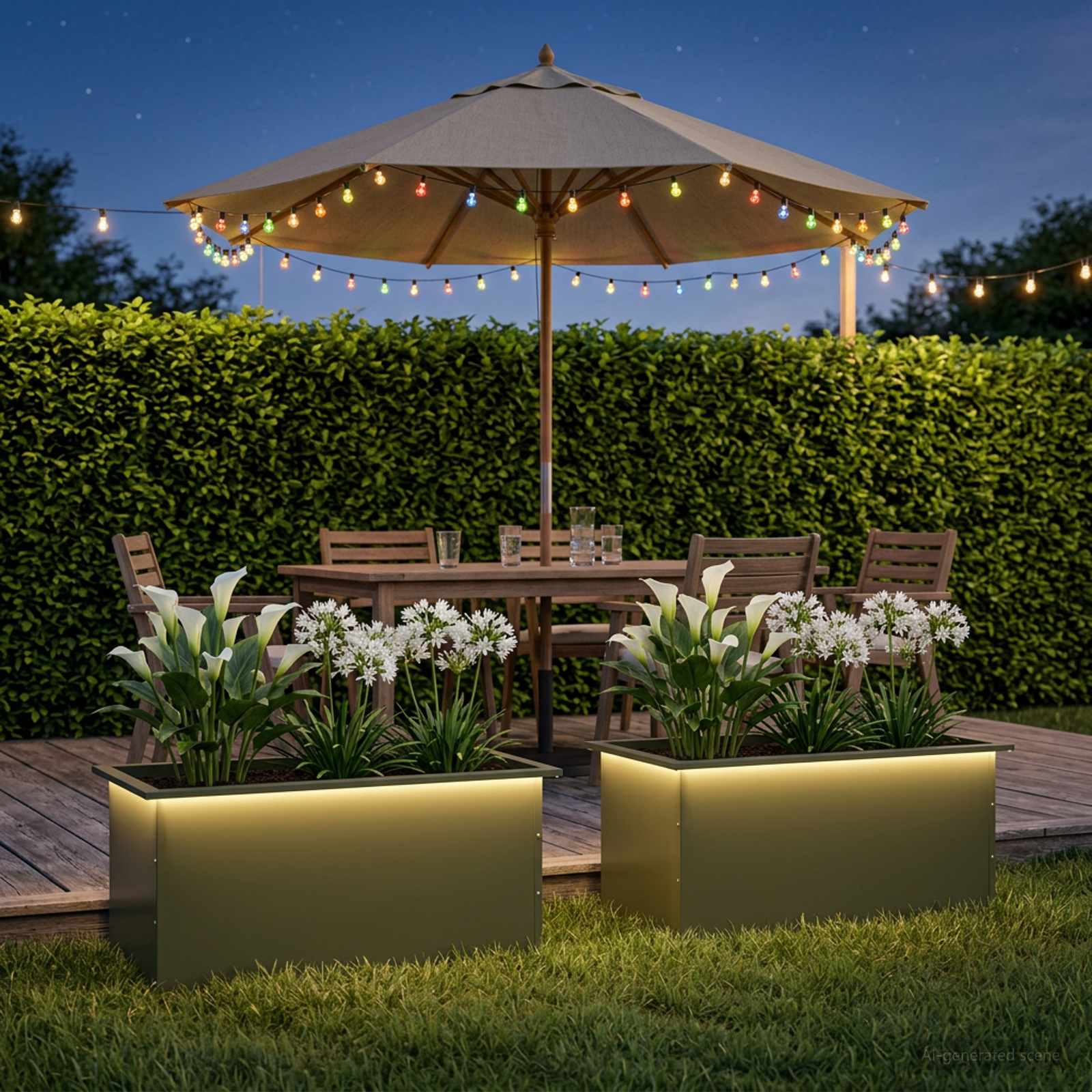 Fioriera da giardino con LED 2 pz Verde Oliva 50 x 80 x 48 cm