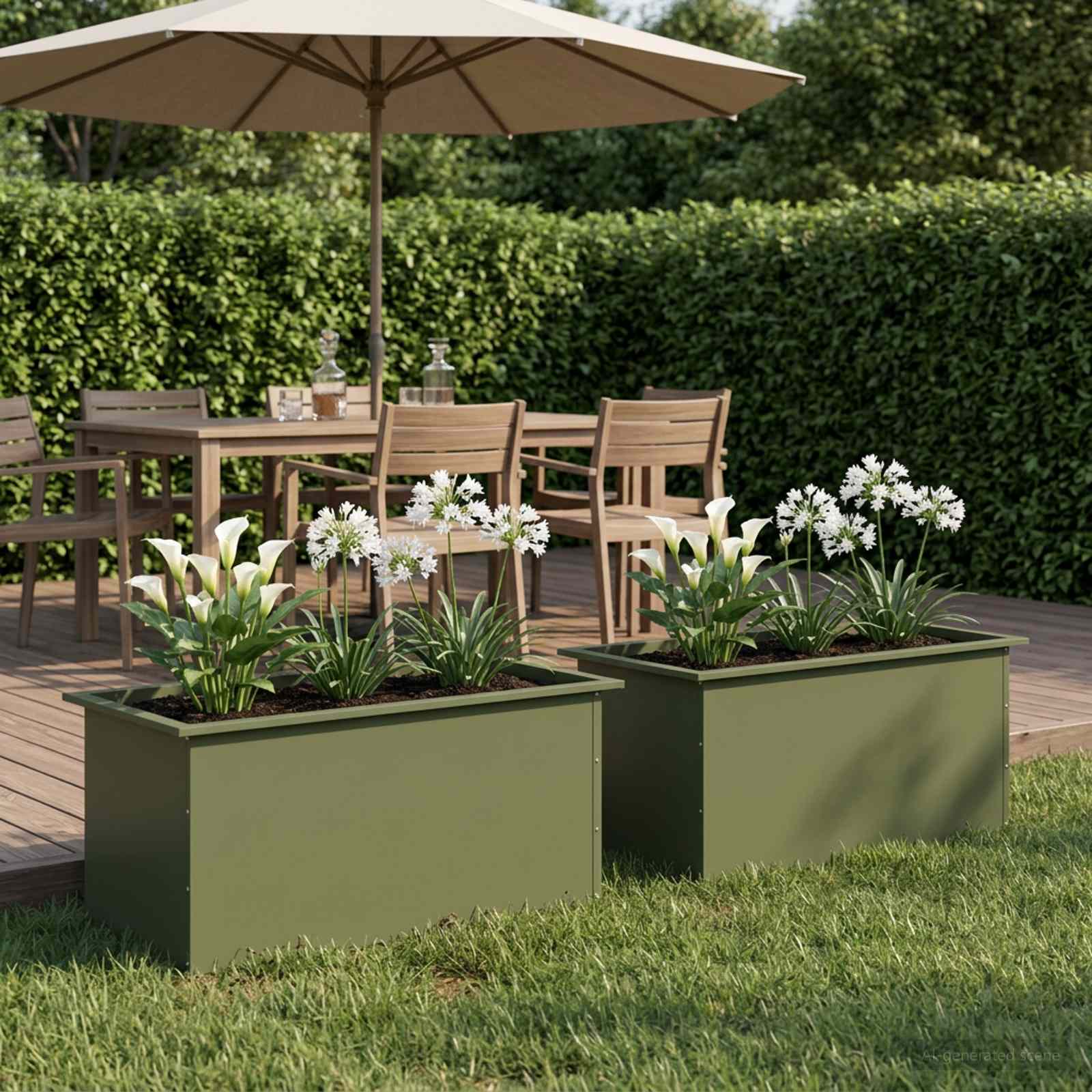 Fioriera da giardino con LED 2 pz Verde Oliva 50 x 80 x 48 cm