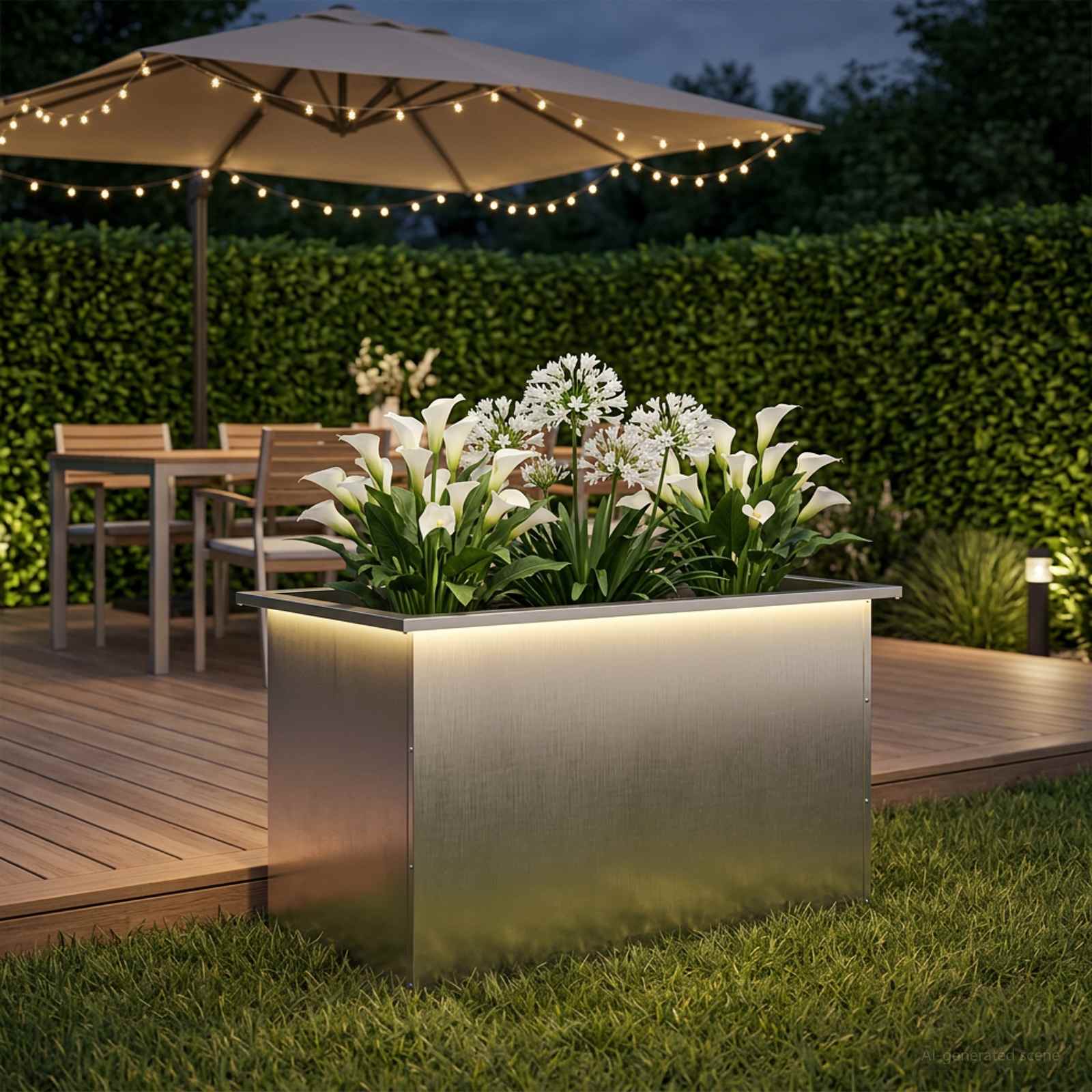 Fioriera da giardino con LED Argento 50 x 80 x 48 cm