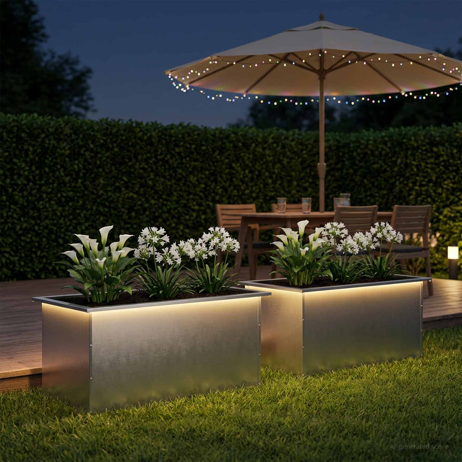 Fioriera da giardino con LED 2 pz Argento 50 x 80 x 48 cm