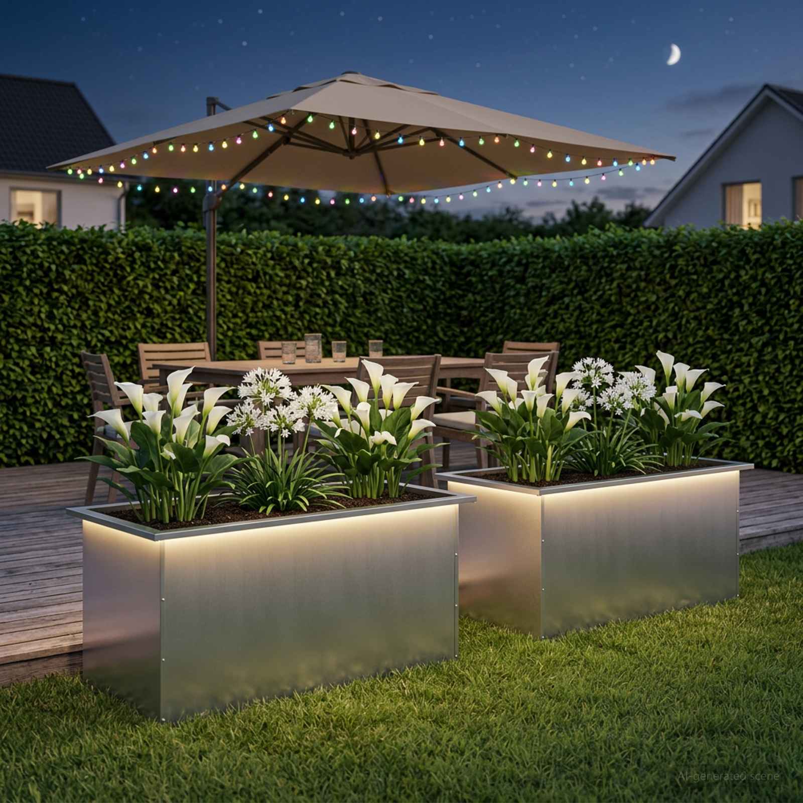 Fioriera da giardino con LED 2 pz Argento 50 x 80 x 48 cm